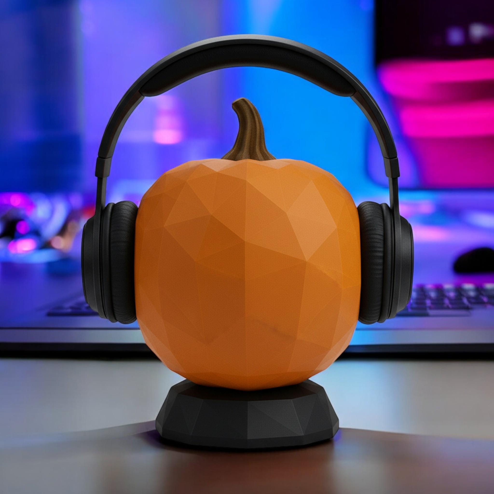 Pumpkin Bust Headphone Stand – 3D Printed Halloween Desk Decor – 3D printed headphone stand detail 12