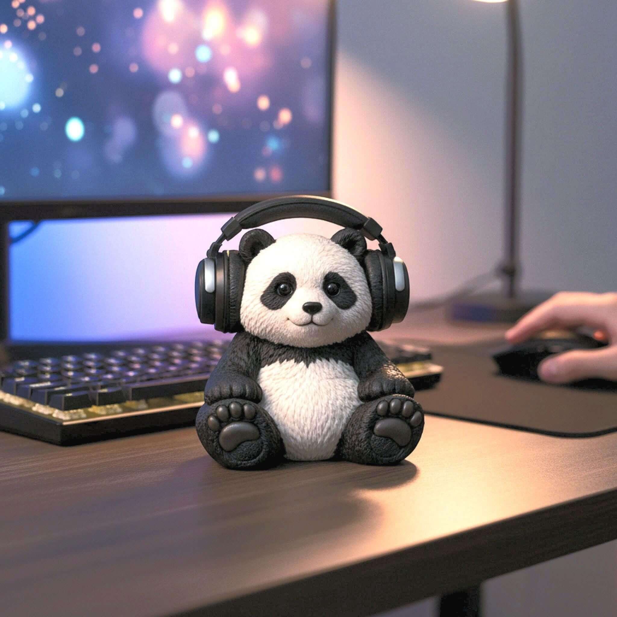 Panda Headphone Stand – 3D Printed Gaming Desk Organizer – 3D printed headphone stand detail 2