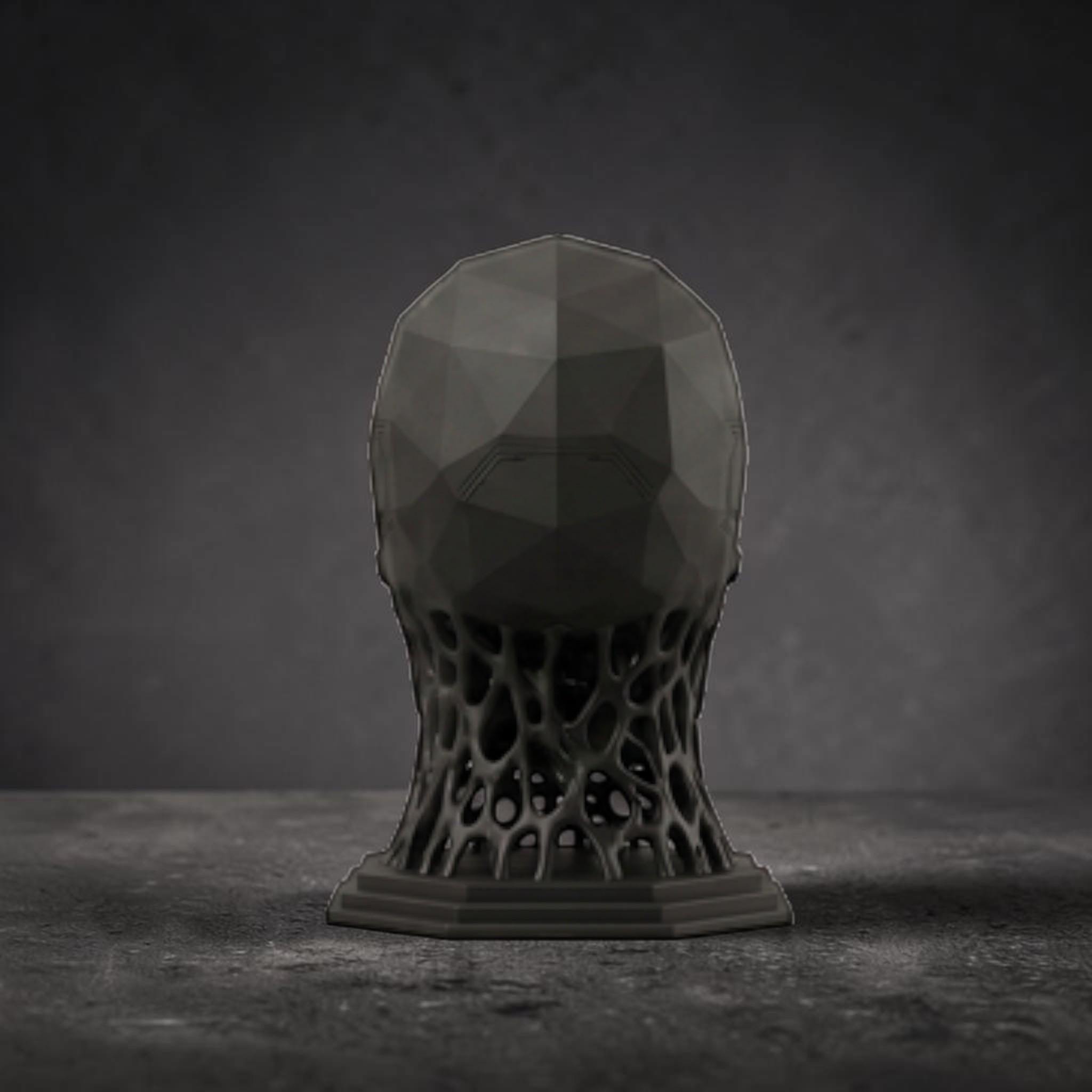 Mechanical Skull Headset Holder – Industrial Sci-Fi Gaming Desk Decor – 3D printed headphone stand detail 8