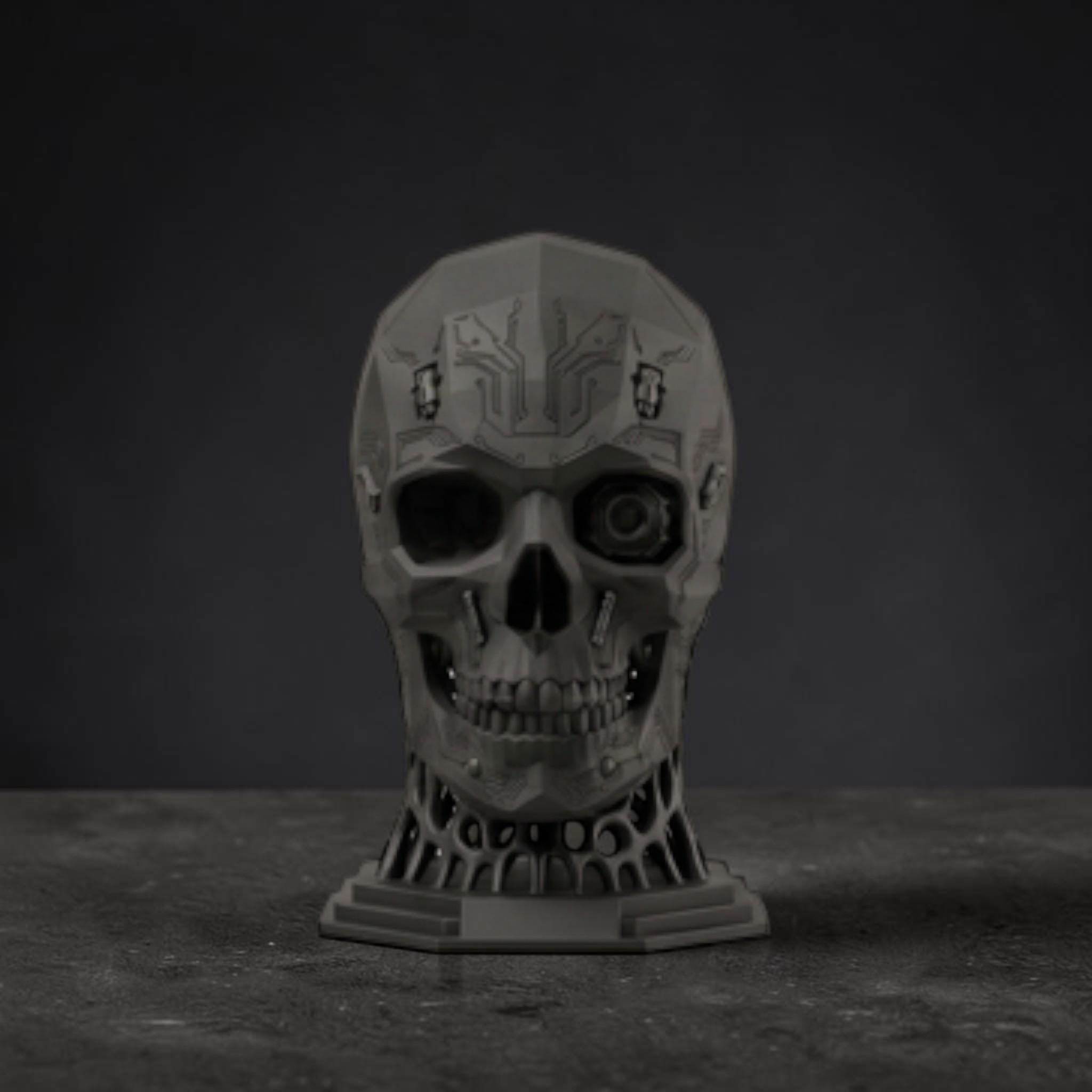 Mechanical Skull Headset Holder – Industrial Sci-Fi Gaming Desk Decor – 3D printed headphone stand detail 9