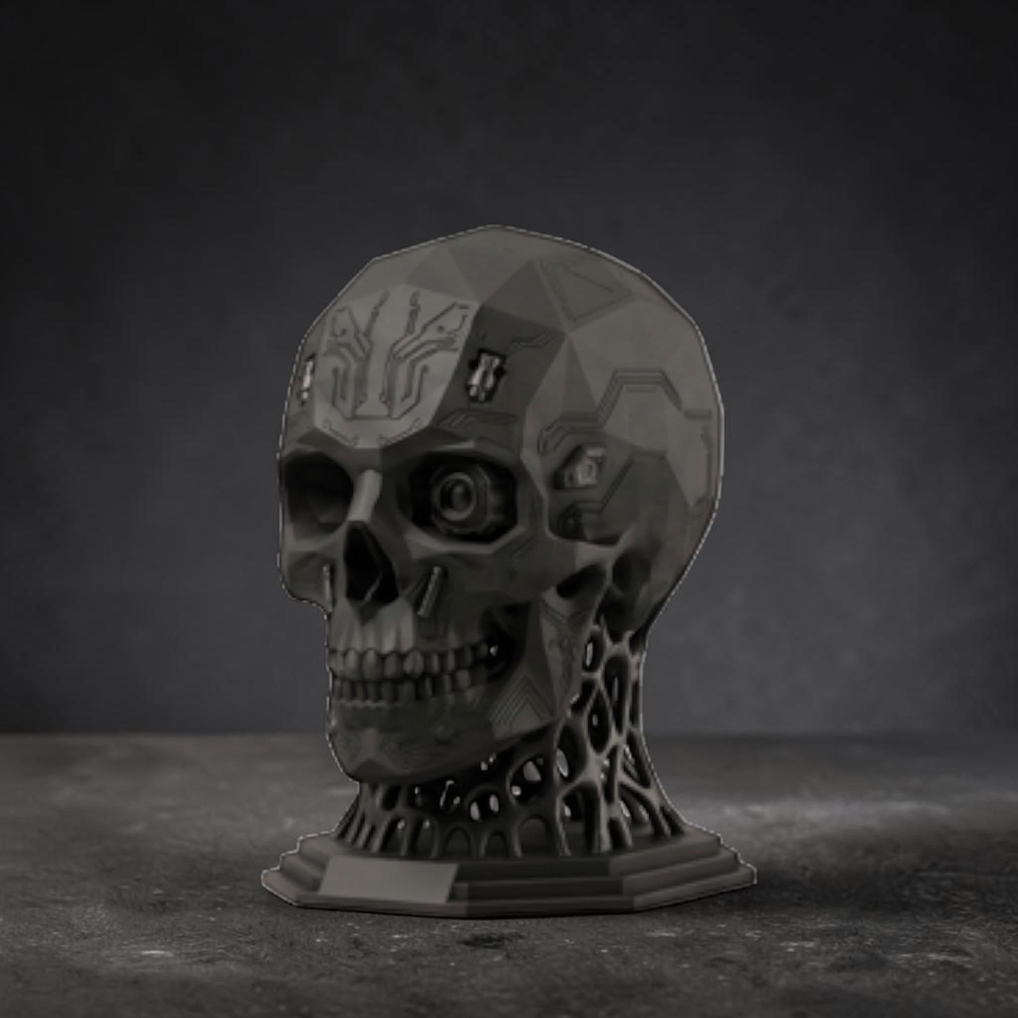 Mechanical Skull Headset Holder – Cyberpunk Bio-Mechanical Desk Stand – 3D printed headphone stand detail 11