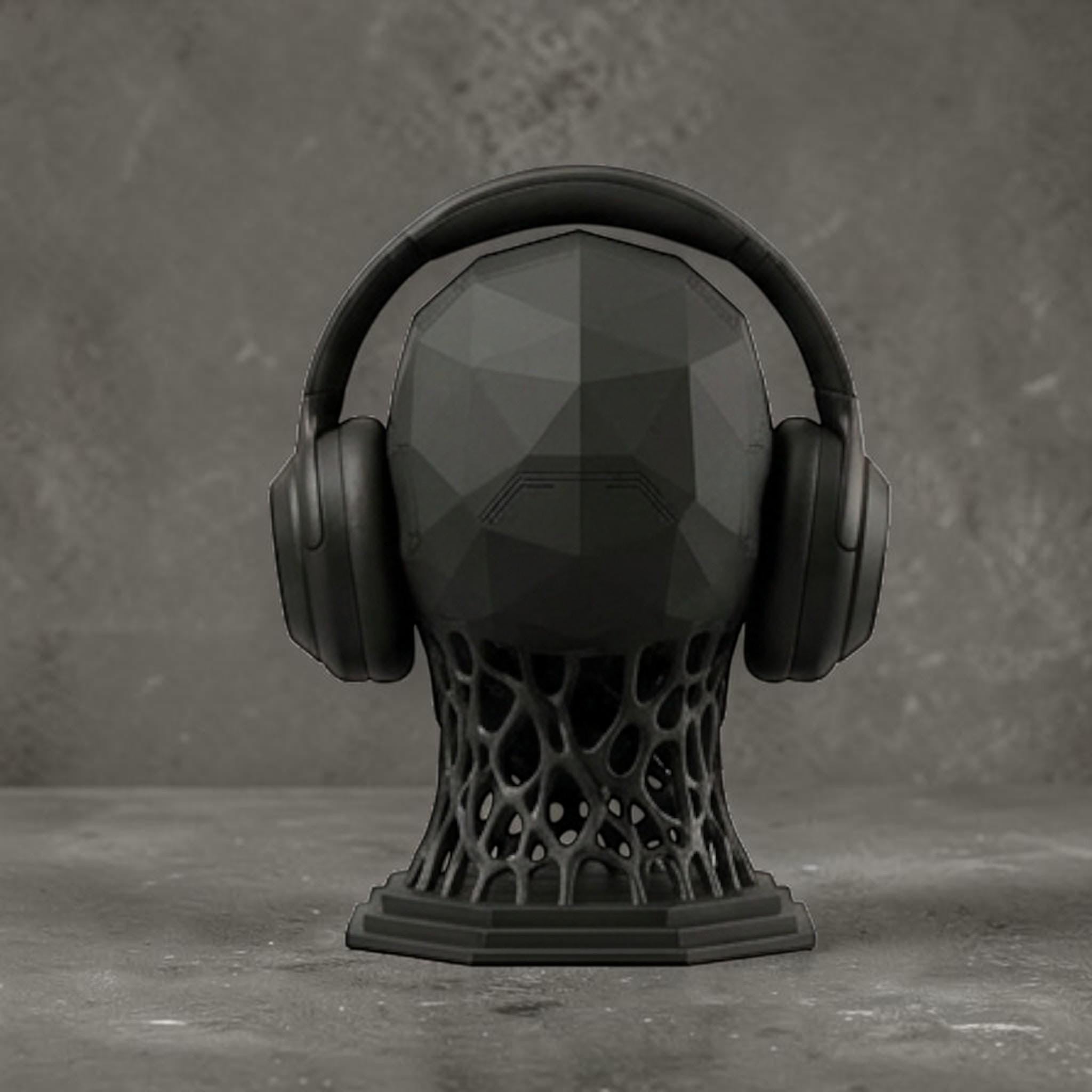 Mechanical Skull Headset Holder – Cyberpunk Bio-Mechanical Desk Stand – 3D printed headphone stand detail 12