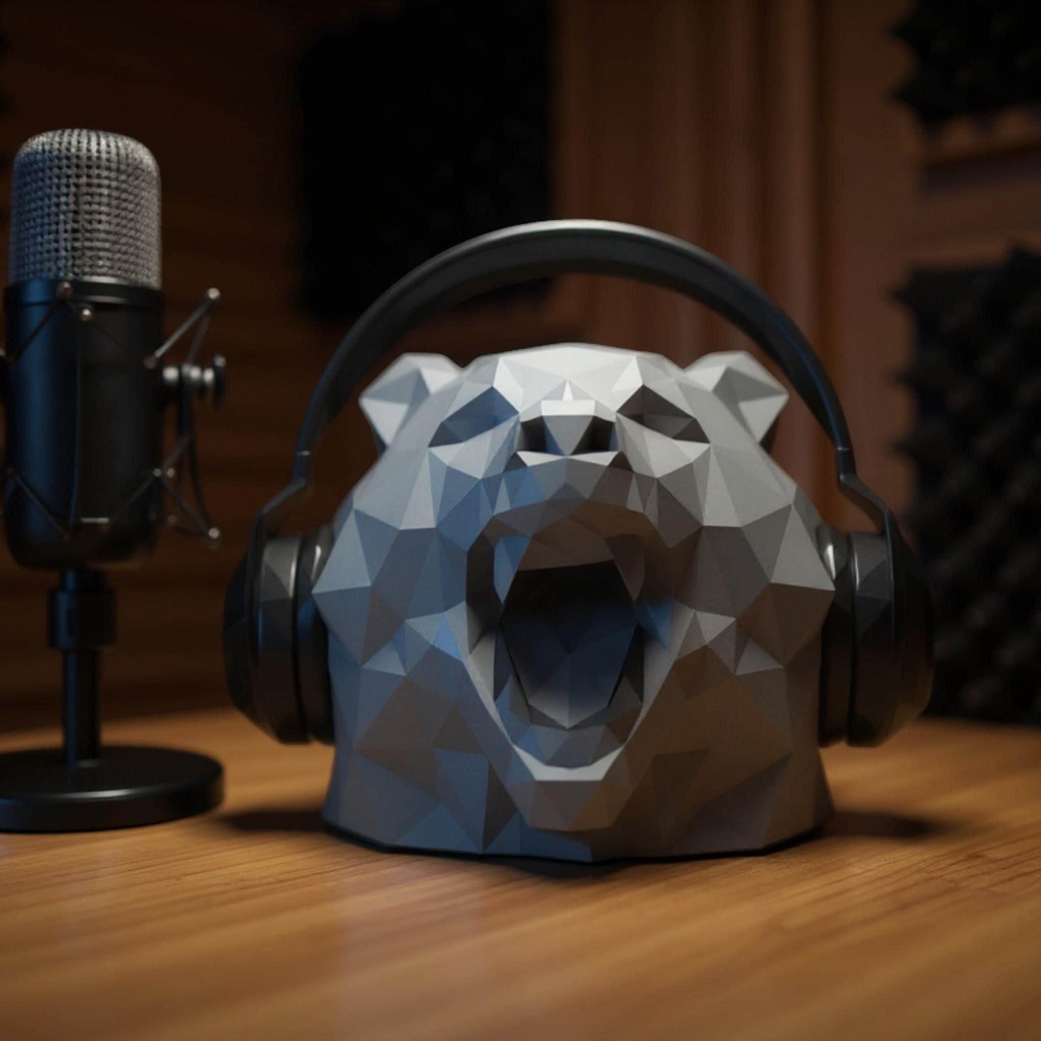 Low-Poly Bear Headphone Holder – Modern Desk Decor – 3D printed headphone stand detail 5