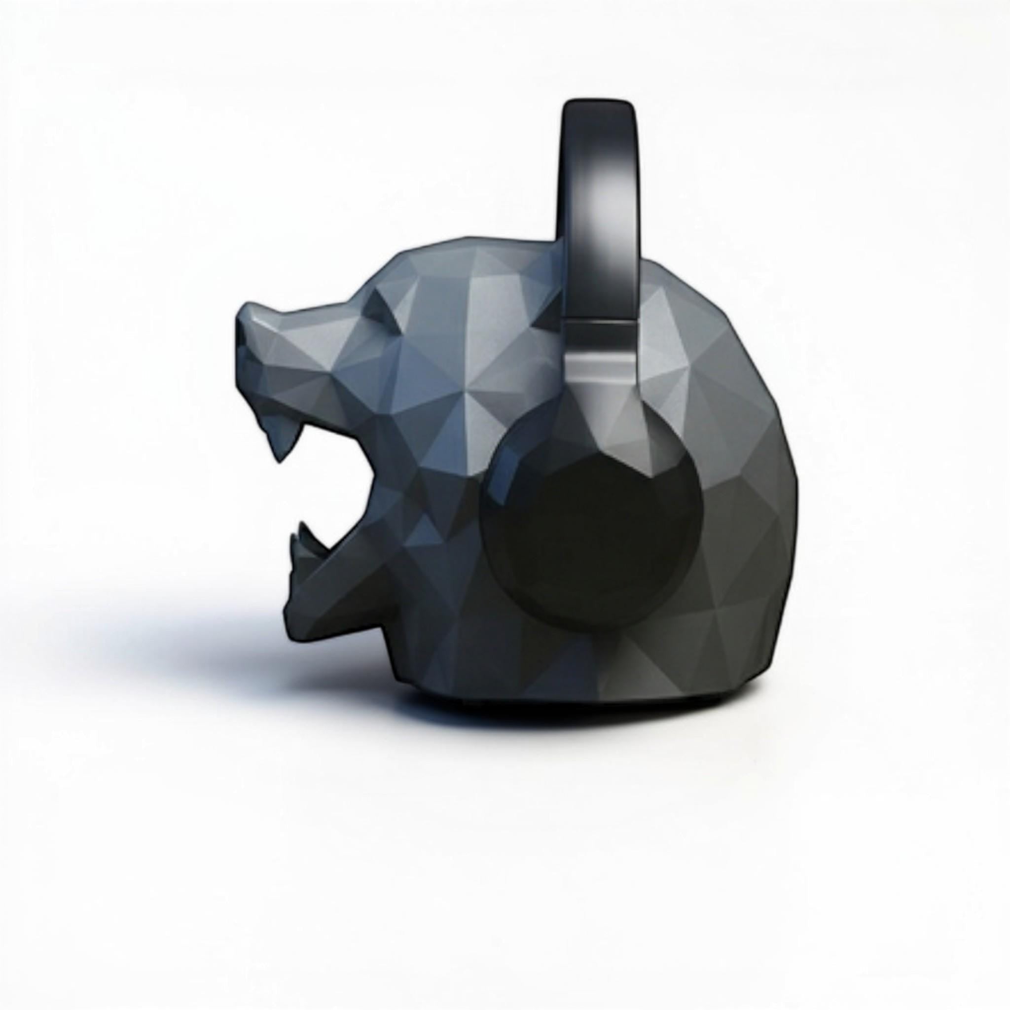 Low-Poly Bear Headphone Holder – Modern Desk Decor – 3D printed headphone stand detail 8