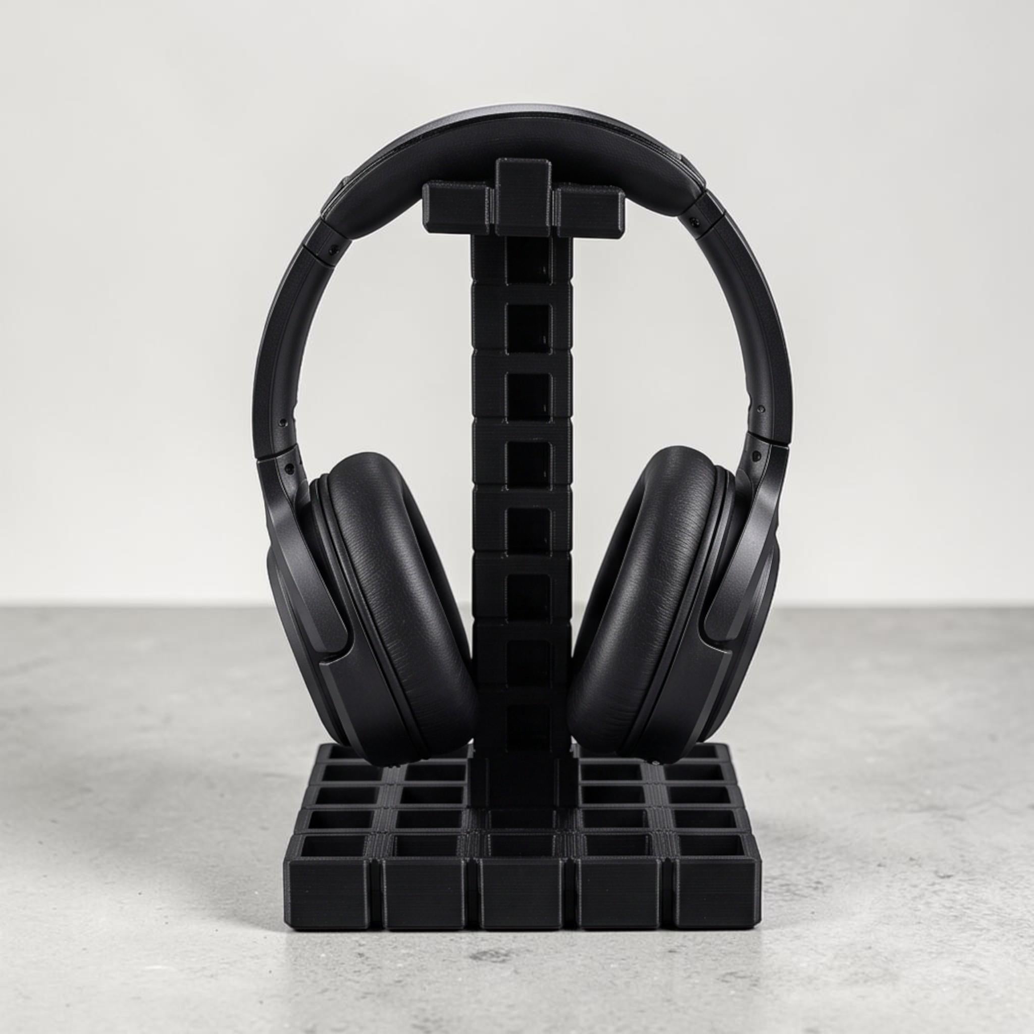 Industrial Grid Headphone Holder – 3D Printed Black Desk Organizer – 3D printed headphone stand detail 7
