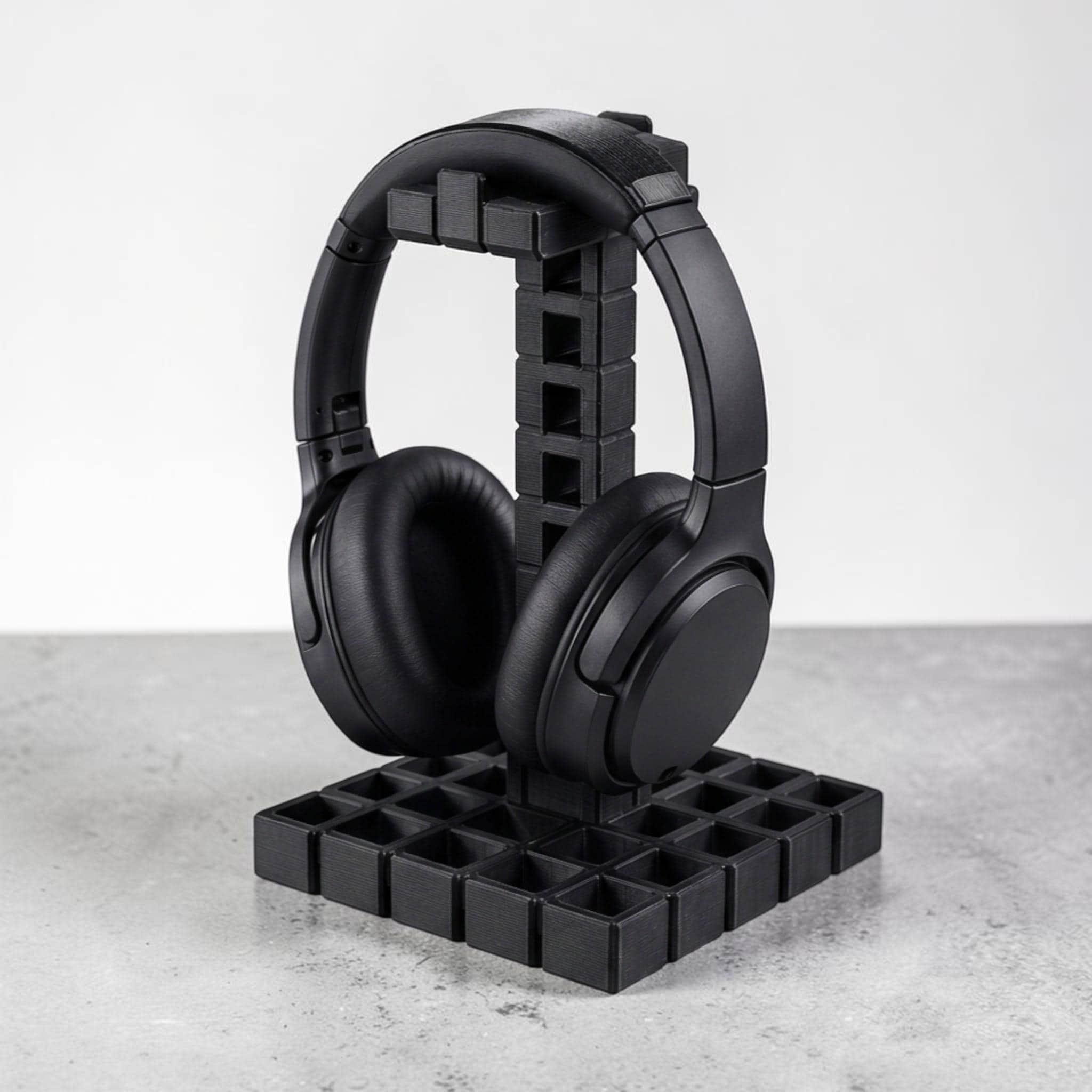 Industrial Grid Headphone Holder – 3D Printed Black Desk Organizer – 3D printed headphone stand detail 8