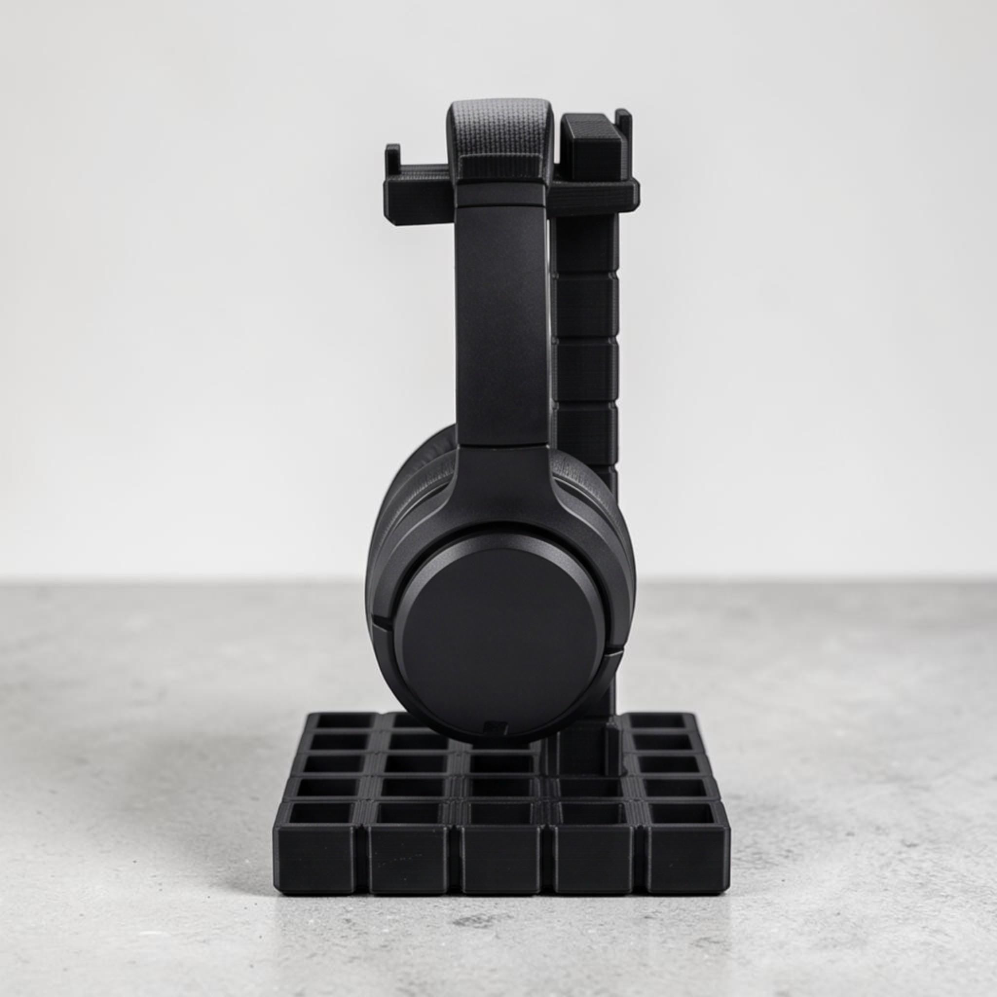 Industrial Grid Headphone Holder – 3D Printed Black Desk Organizer – 3D printed headphone stand detail 9