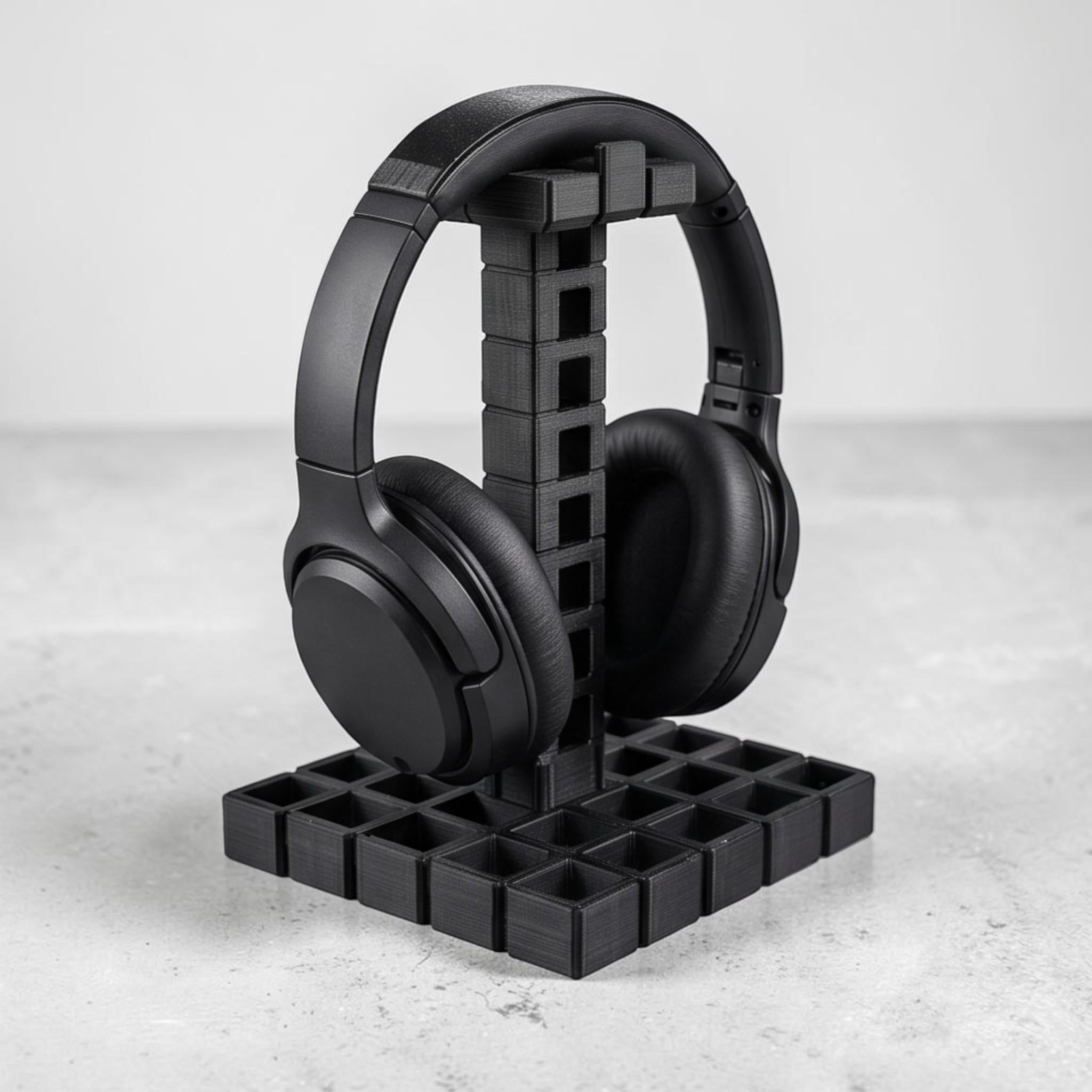 Industrial Grid Headphone Holder – 3D Printed Black Desk Organizer – 3D printed headphone stand detail 10