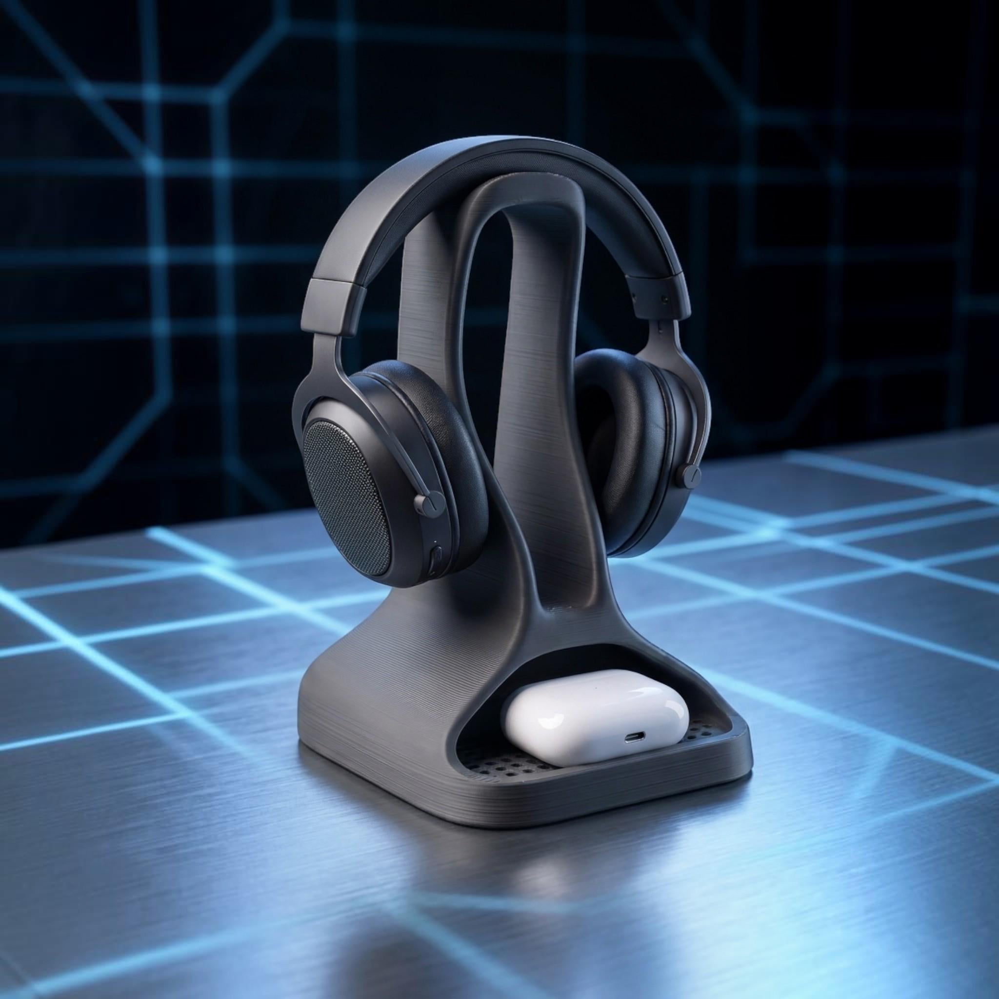Headphone Stand with Earbud Tray – 3D Printed Minimalist Organizer – 3D printed headphone stand detail 7