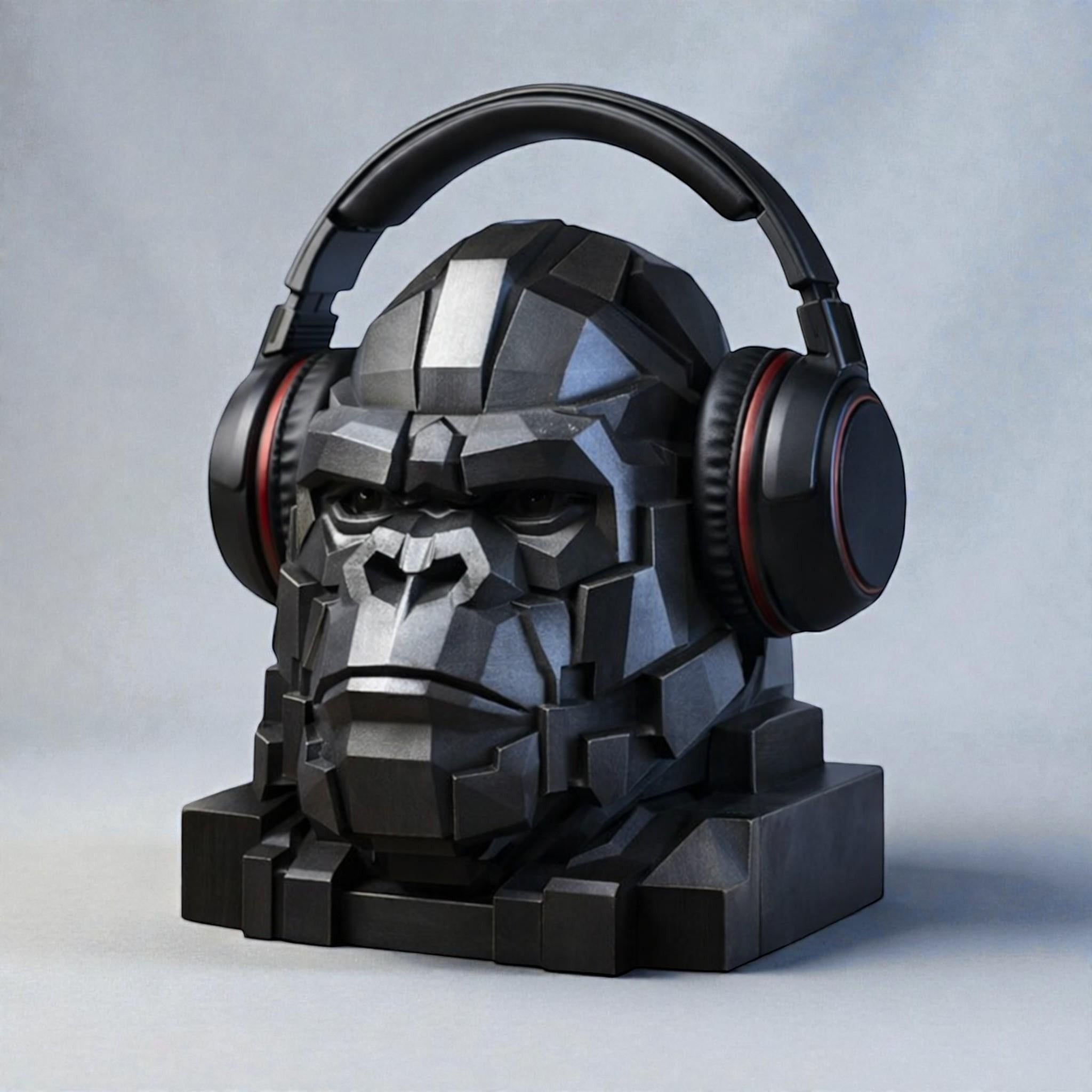 Gorilla Headphone Stand | 3D Printed Gaming Desk Decor – 3D printed headphone stand detail 3