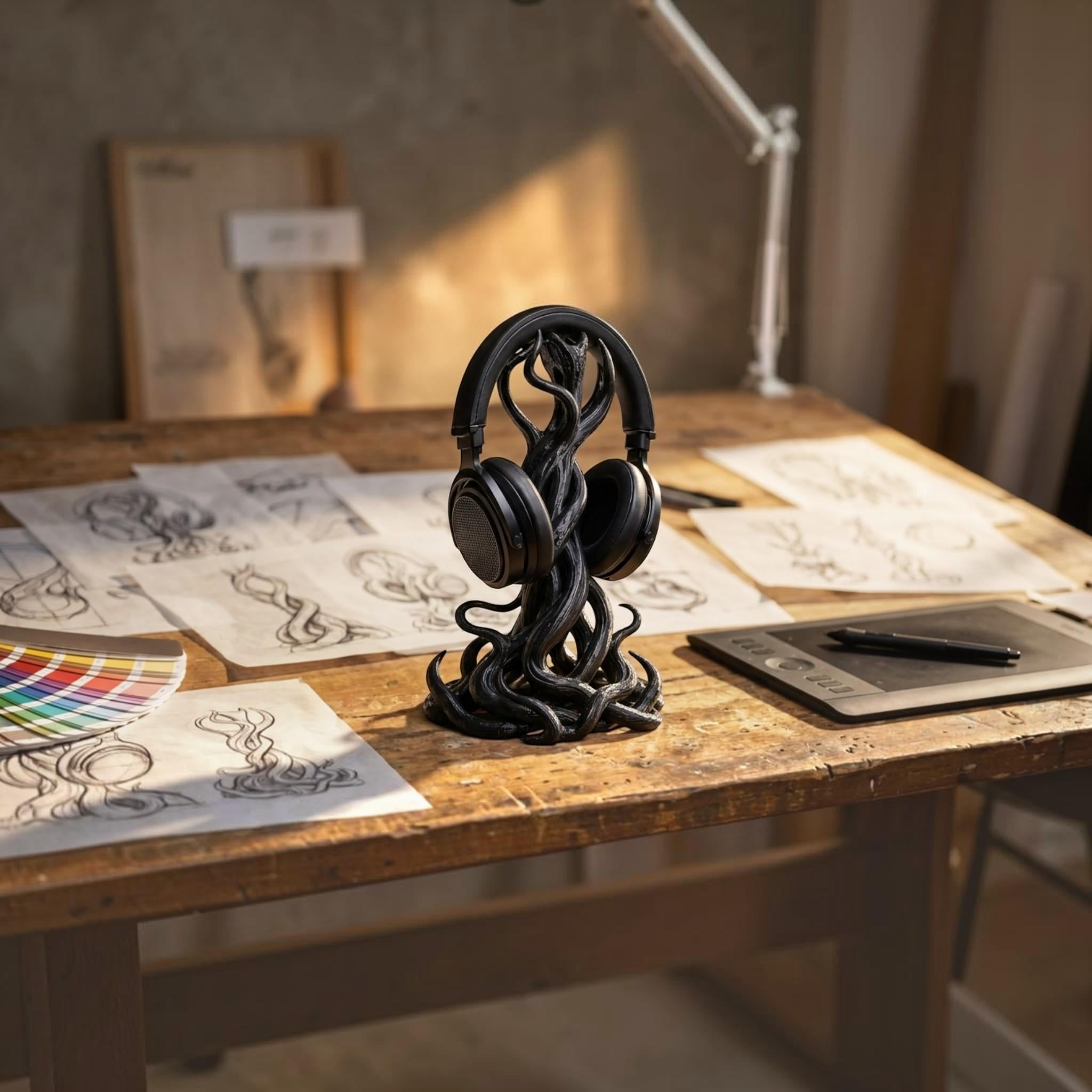 Gothic Tentacle Headphone Stand – Artistic 3D Printed Desk Organizer – 3D printed headphone stand detail 6