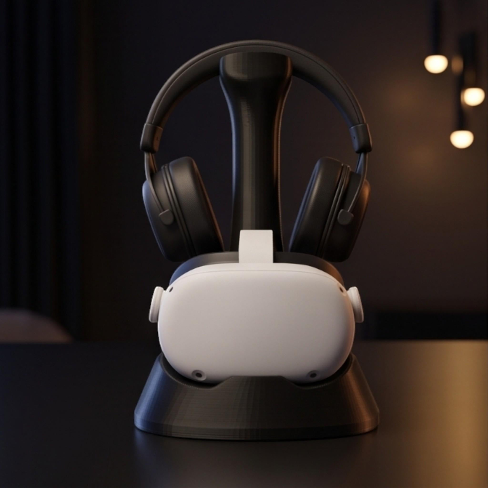 VR & Headphone Dual Stand – 3D Printed Gaming Gear Organizer – 3D printed headphone stand detail 3