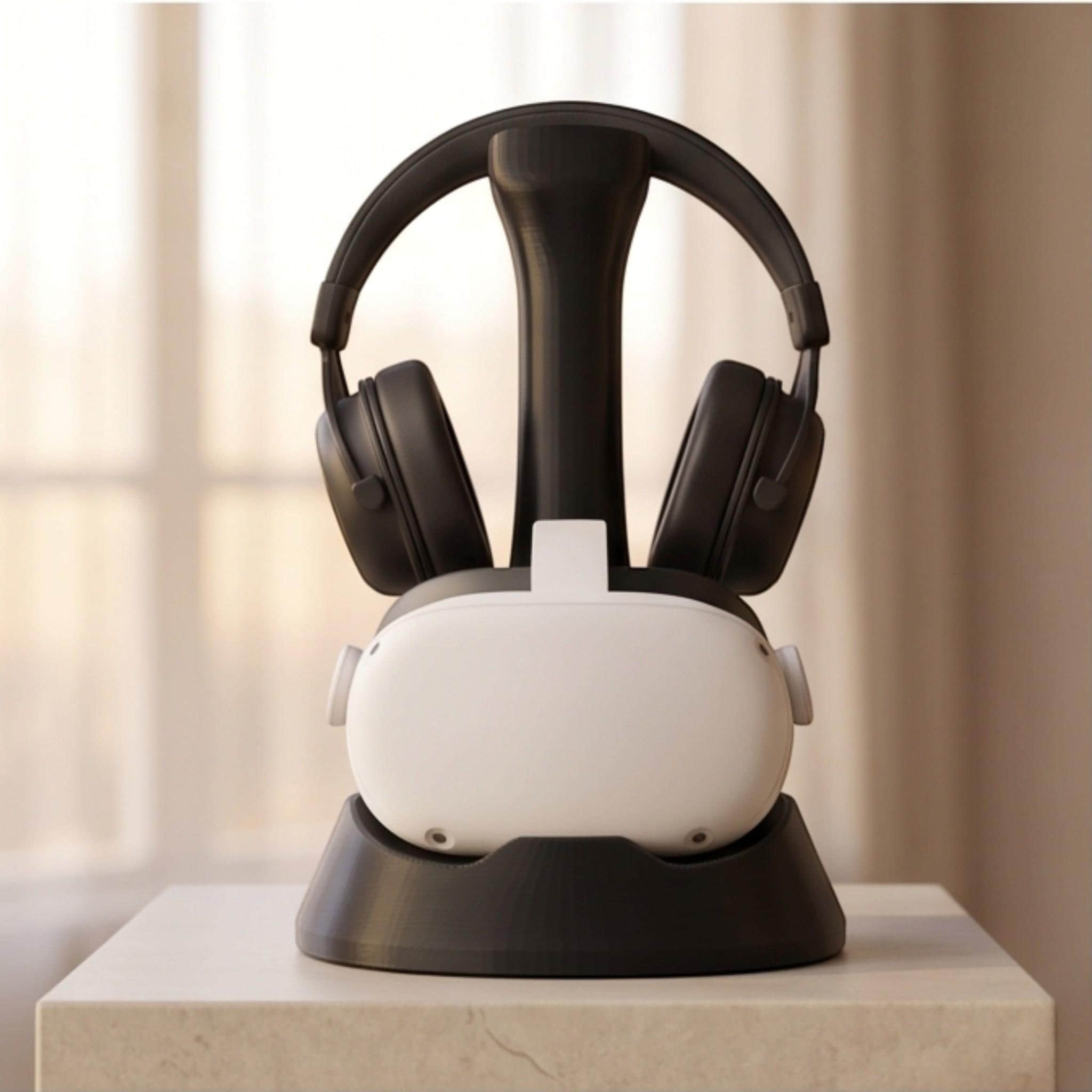 VR & Headphone Dual Stand – 3D Printed Gaming Gear Organizer – 3D printed headphone stand detail 4