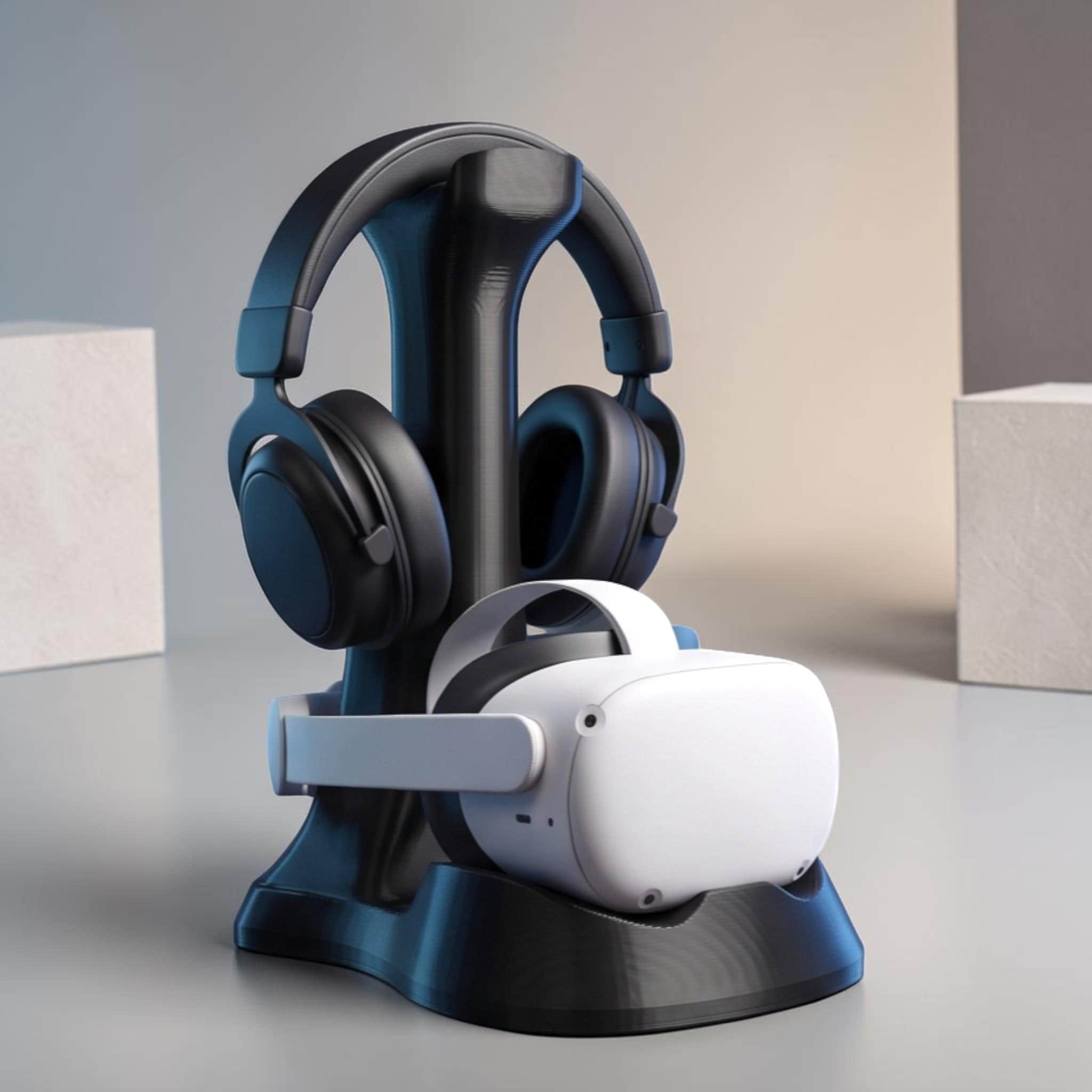 VR & Headphone Dual Stand – 3D Printed Gaming Gear Organizer – 3D printed headphone stand detail 5