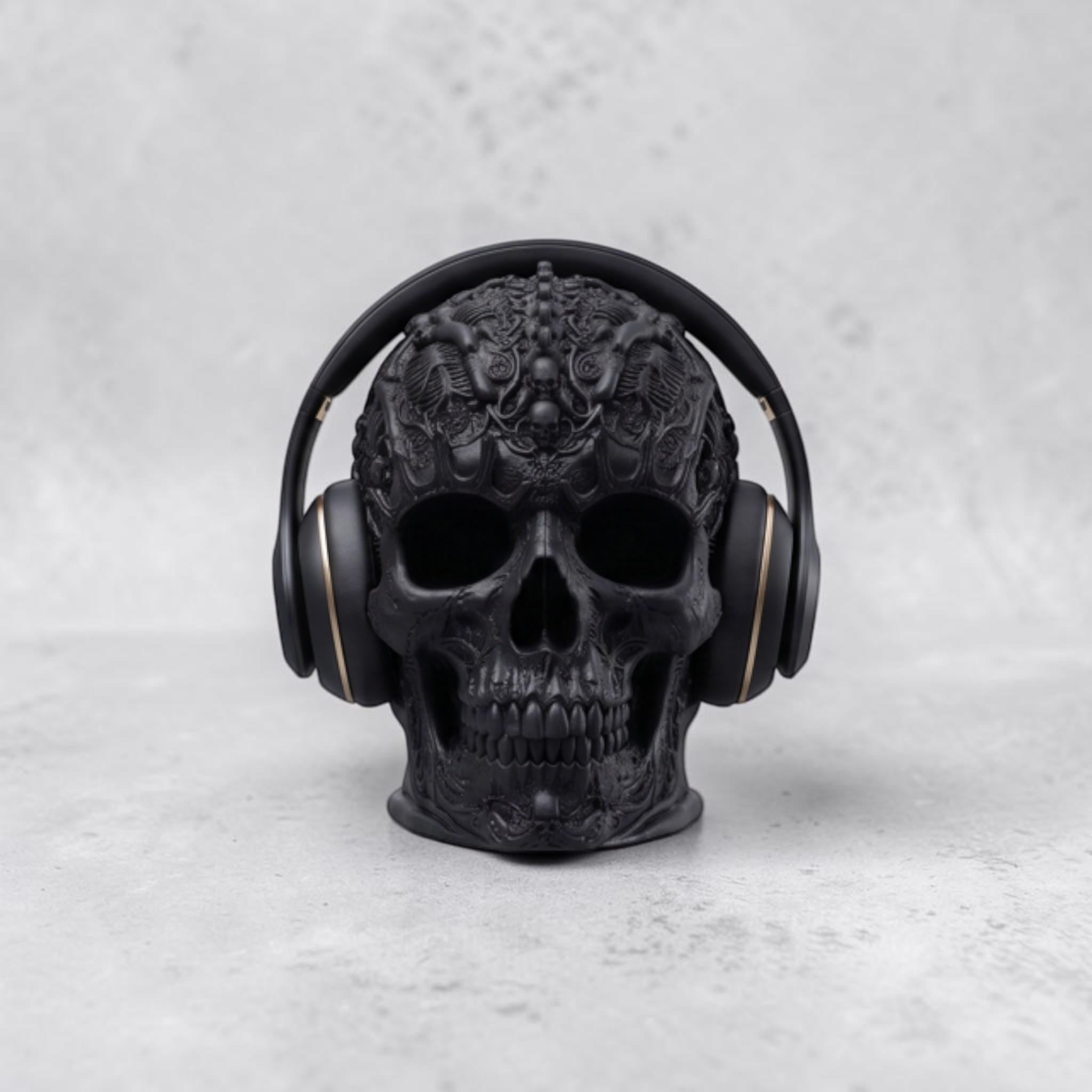 Gothic Skull Headphone Stand – Dark Academia Desk Decor – 3D printed headphone stand detail 5