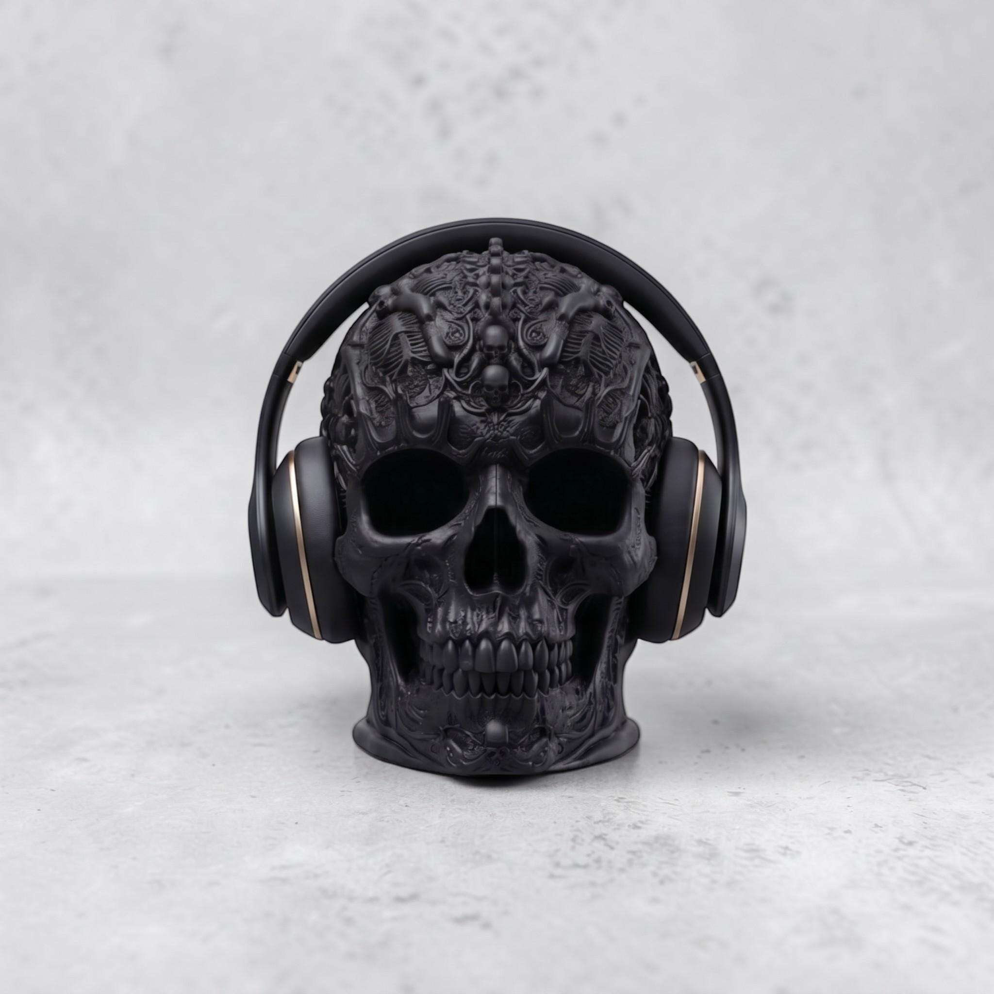 Gothic Skull Headphone Stand – Dark Academia Desk Decor – 3D printed headphone stand detail 6