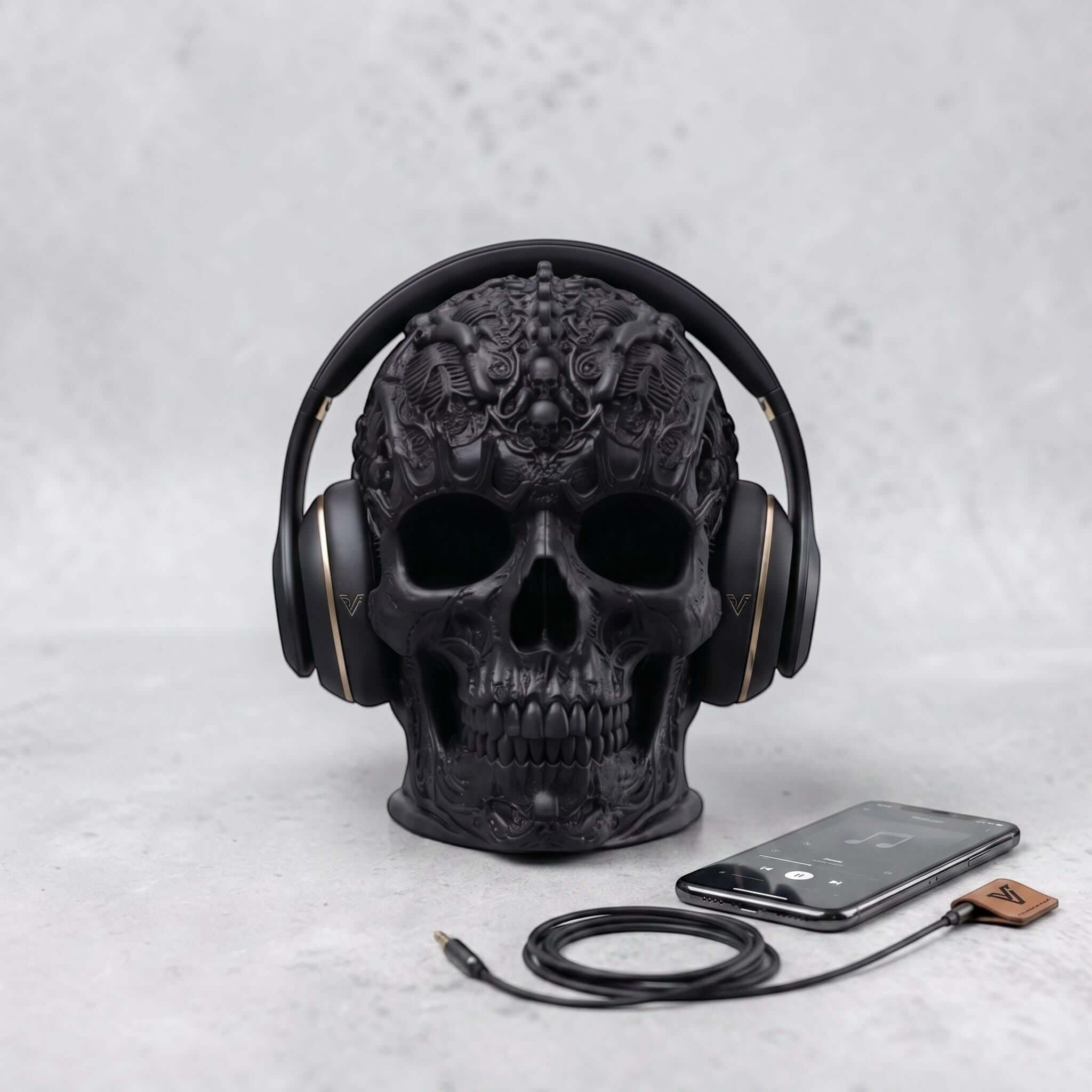 Gothic Skull Headphone Holder – Baroque Ornamental Desk Stand – 3D printed headphone stand detail 3