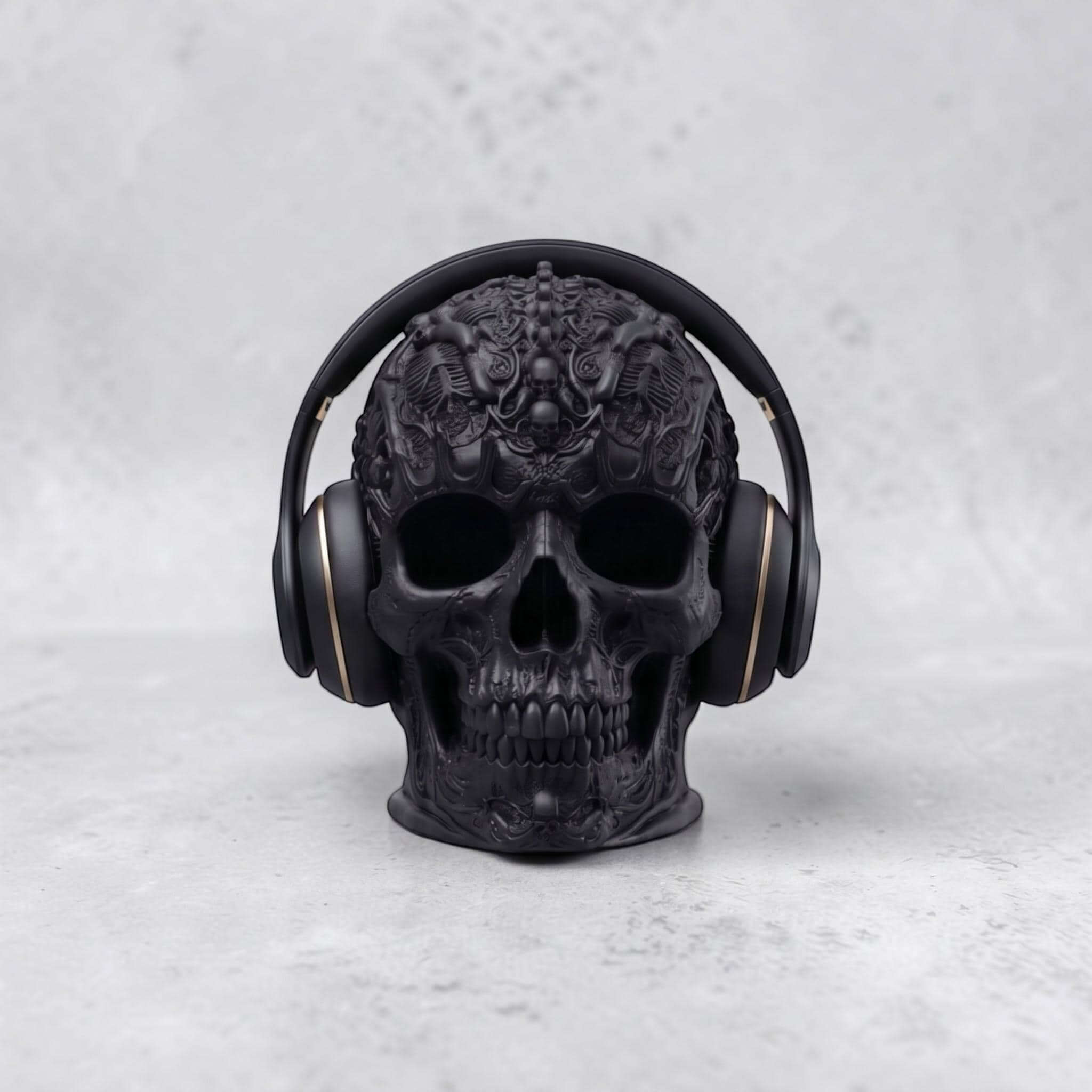 Gothic Skull Headphone Holder – Baroque Ornamental Desk Stand – 3D printed headphone stand detail 6