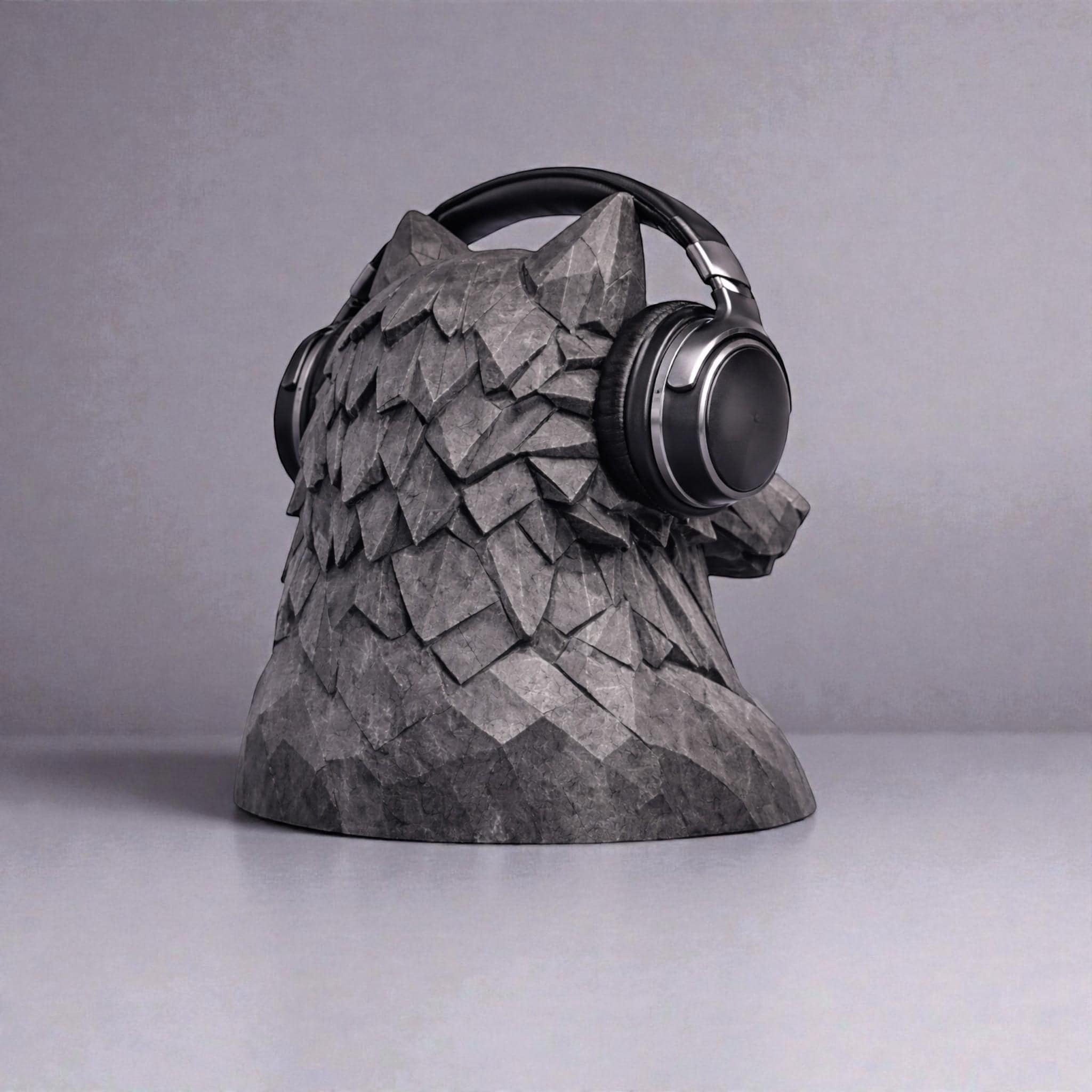 Geometric Wolf Headphone Stand – Compact Low-Poly Desk Organizer – 3D printed headphone stand detail 12