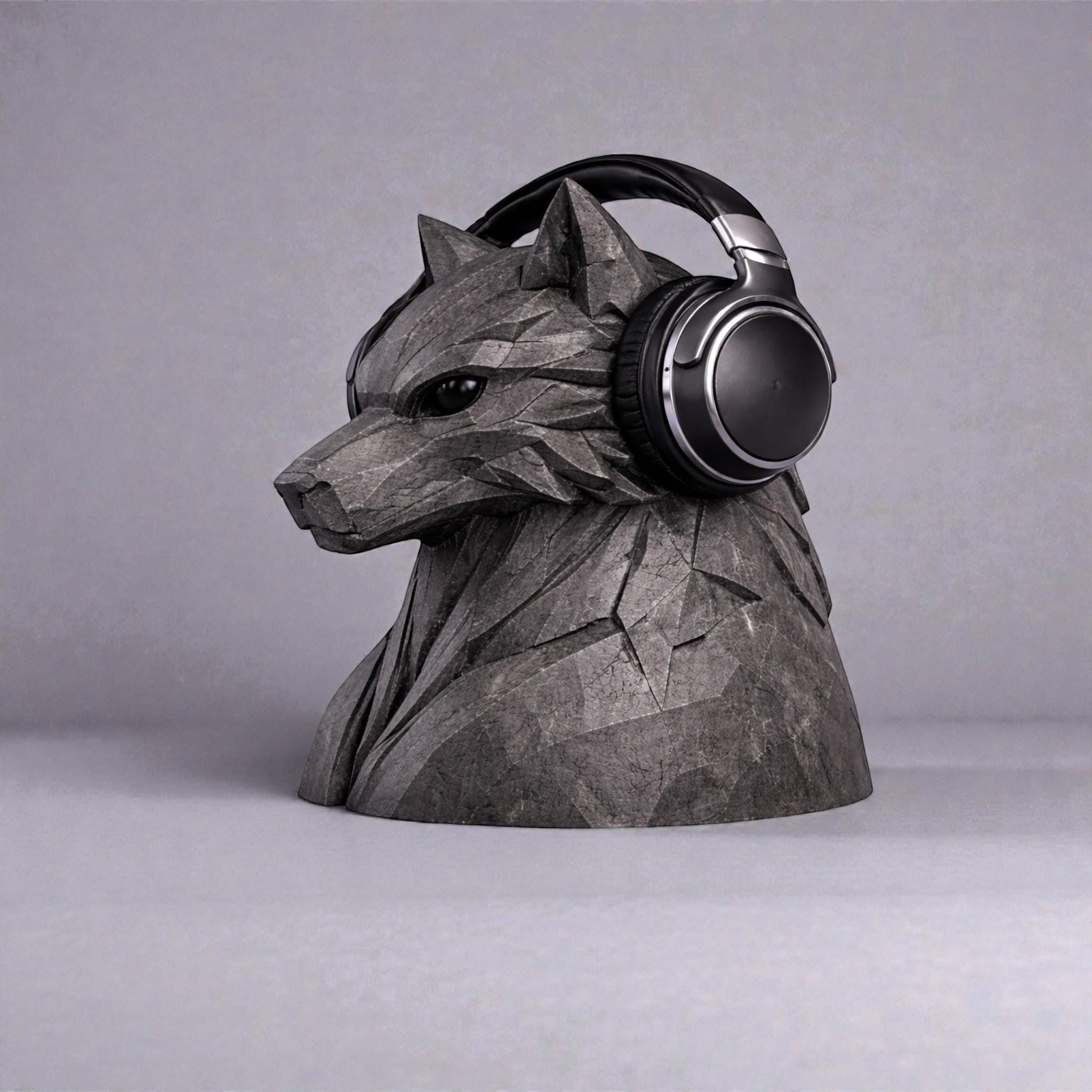 Geometric Wolf Headphone Stand – Compact Low-Poly Desk Organizer – 3D printed headphone stand detail 14