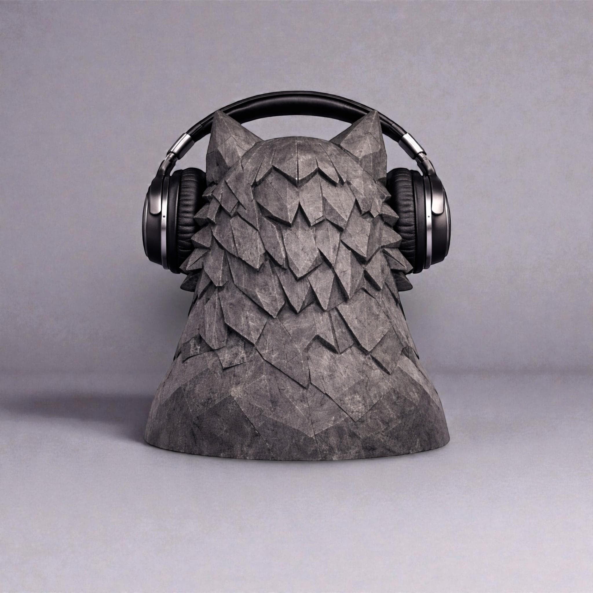 Geometric Wolf Headphone Stand – Compact Low-Poly Desk Organizer – 3D printed headphone stand detail 15
