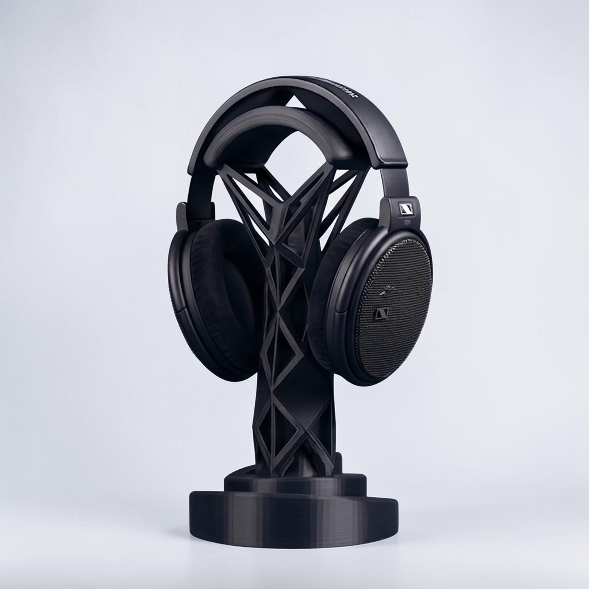 Geometric Headphone Stand – 3D Printed Black Gaming Desk Organizer – 3D printed headphone stand detail 8