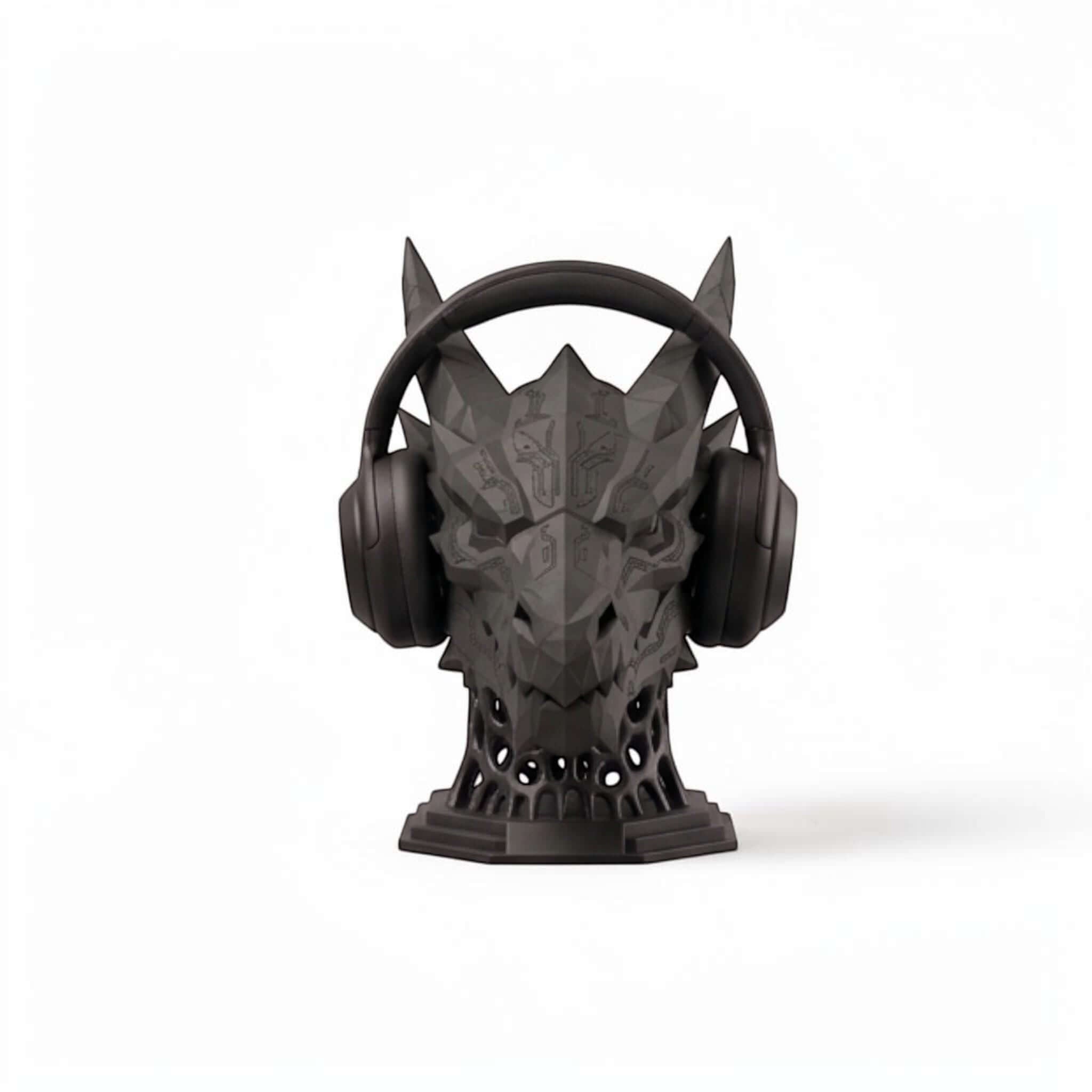 Geometric Dragon Headphone Stand – Matte Black Minimalist Edition – 3D printed headphone stand detail 11
