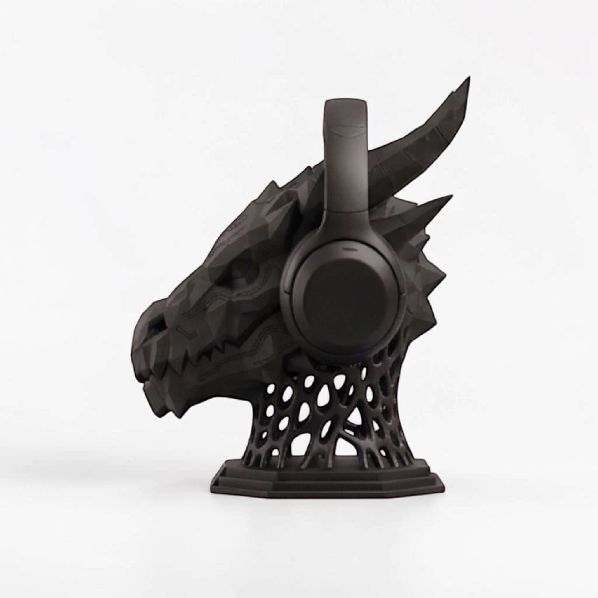 Geometric Dragon Headphone Stand – Matte Black Minimalist Edition – 3D printed headphone stand detail 12