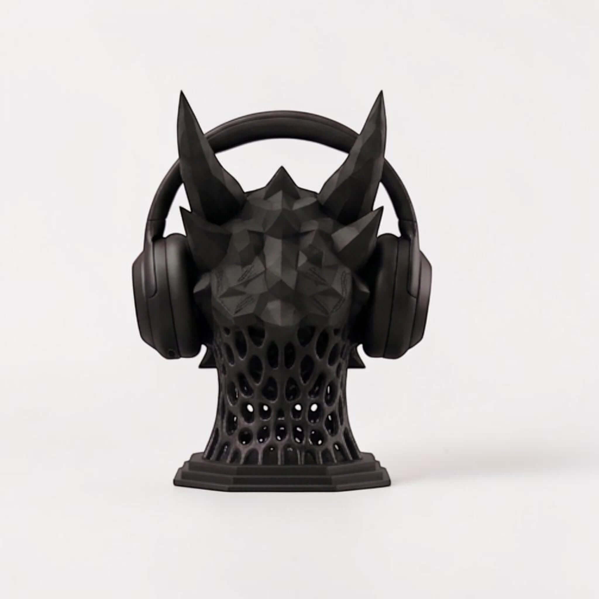 Geometric Dragon Headphone Stand – Matte Black Minimalist Edition – 3D printed headphone stand detail 13