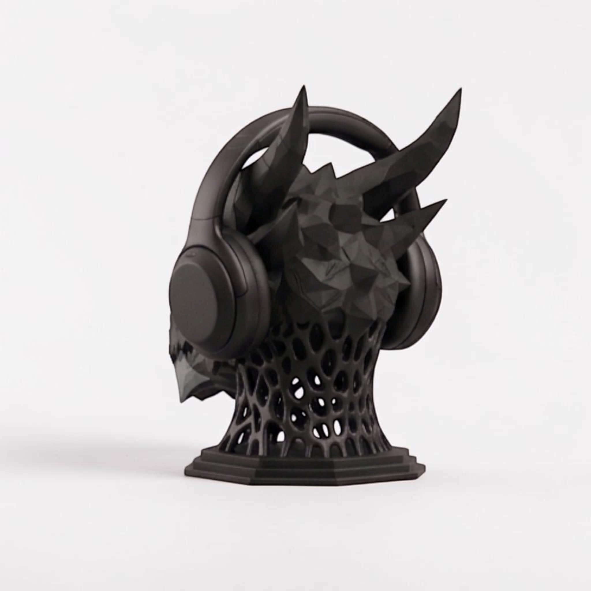 Geometric Dragon Headphone Stand – Matte Black Minimalist Edition – 3D printed headphone stand detail 14
