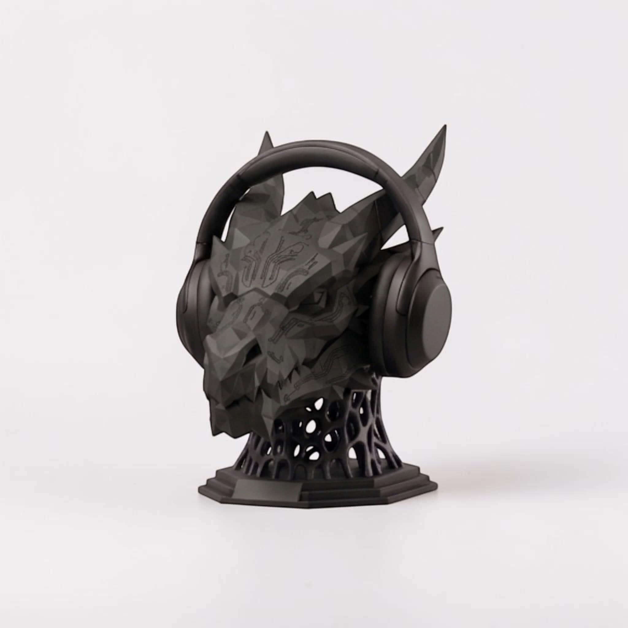 Geometric Dragon Headphone Stand – Matte Black Minimalist Edition – 3D printed headphone stand detail 9