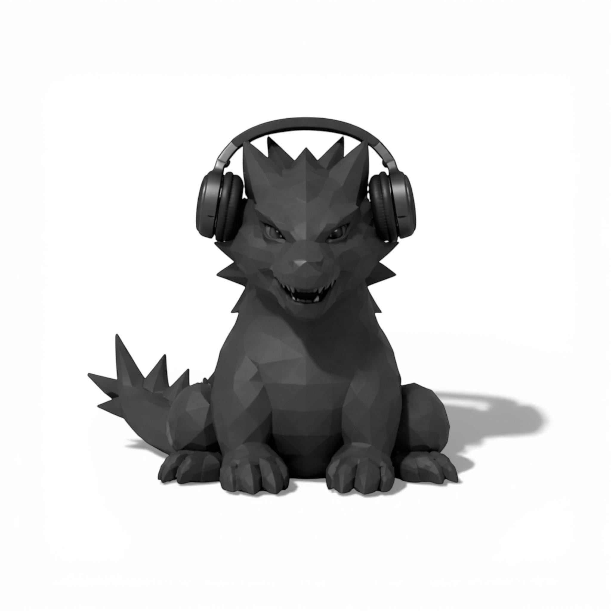 Geometric Dragon Headphone Stand – RGB-Ready Low-Poly Sculpture – 3D printed headphone stand detail 7