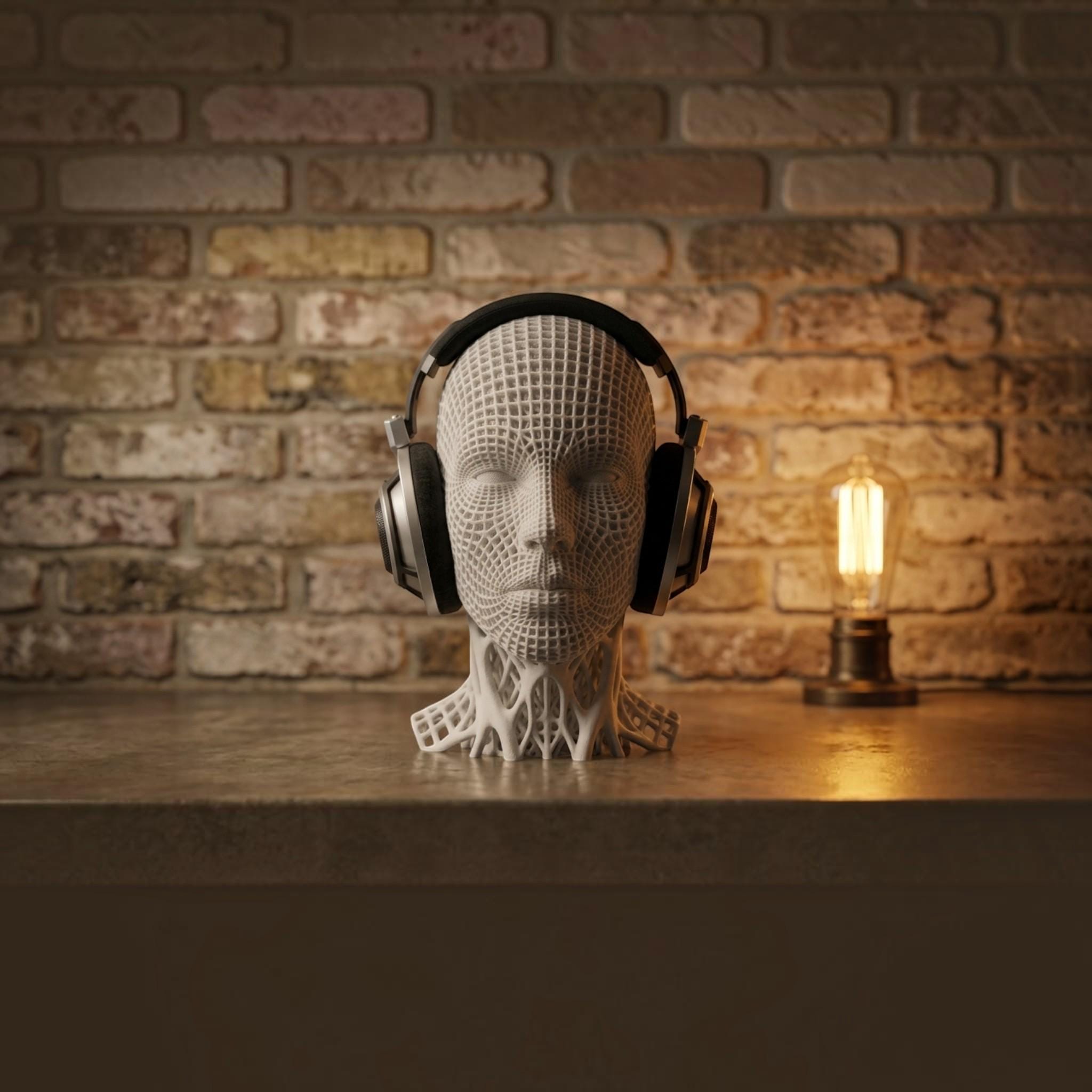 Voronoi Headphone Stand – 3D Printed Geometric Desk Decor – 3D printed headphone stand detail 3