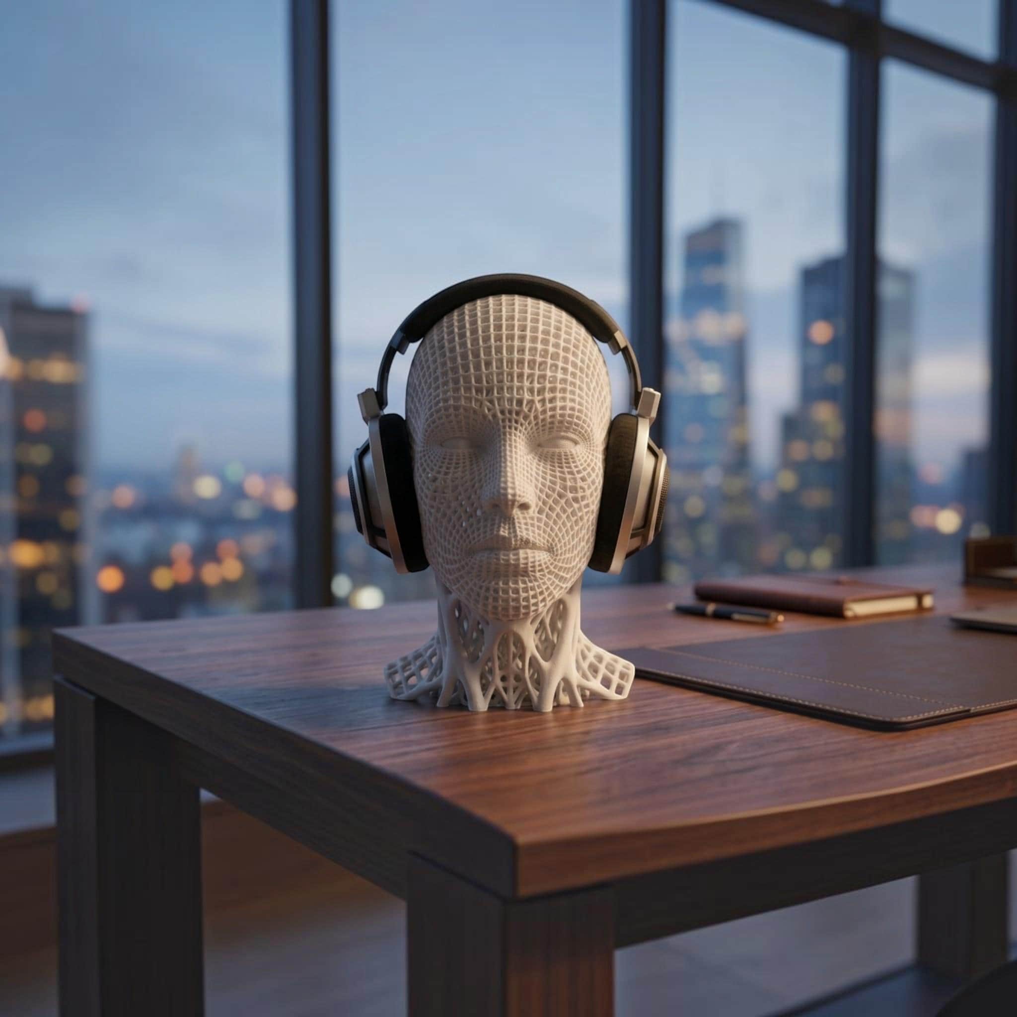 Voronoi Headphone Stand – 3D Printed Geometric Desk Decor – 3D printed headphone stand detail 4