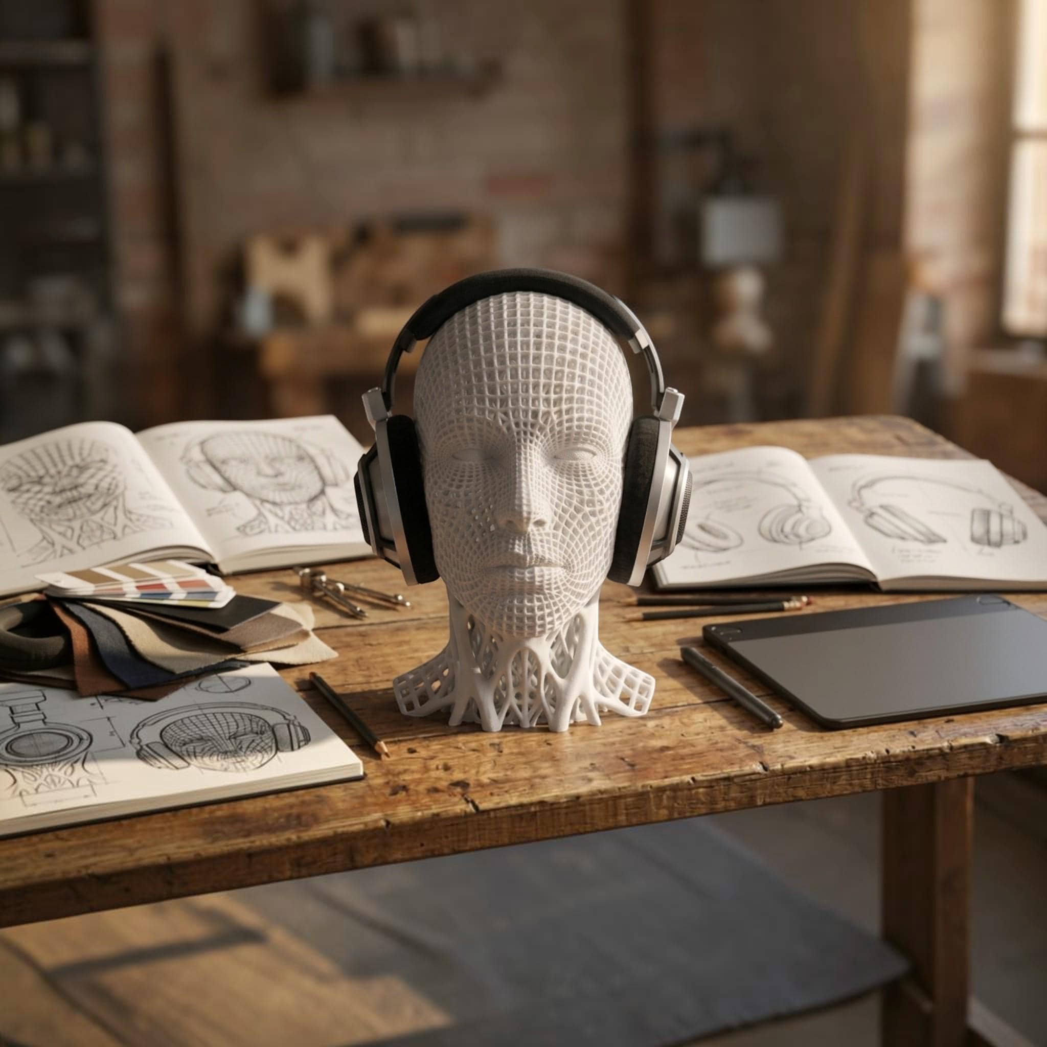 Voronoi Headphone Stand – 3D Printed Geometric Desk Decor – 3D printed headphone stand detail 5