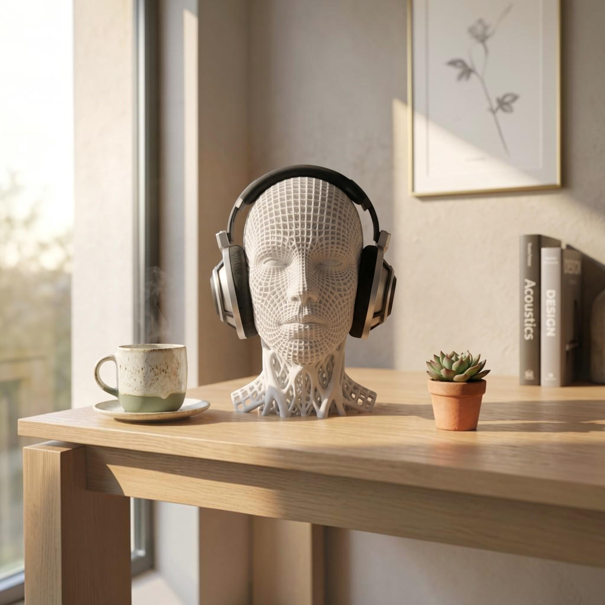 Voronoi Headphone Stand – 3D Printed Geometric Desk Decor – 3D printed headphone stand detail 9