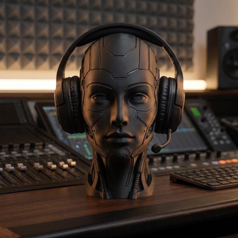 Futuristic Android Headset Holder – Cyberpunk 3D Printed Desk Decor – 3D printed headphone stand detail 3