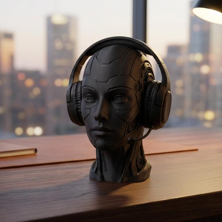 Futuristic Android Headset Holder – Cyberpunk 3D Printed Desk Decor – 3D printed headphone stand detail 6