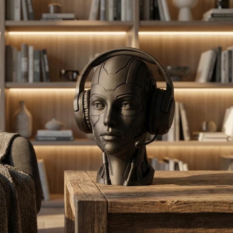 Futuristic Android Headset Holder – Cyberpunk 3D Printed Desk Decor – 3D printed headphone stand detail 10