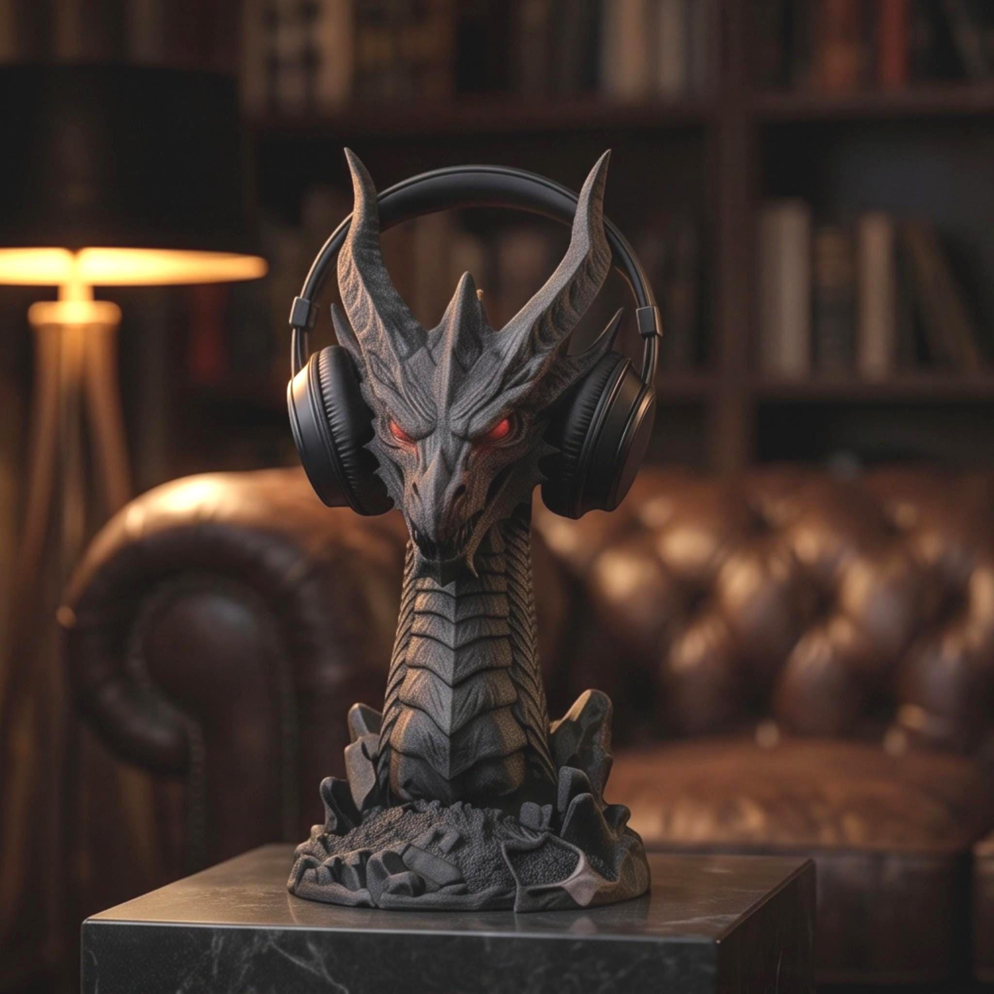 Dragon Headset Holder – Gothic 3D Printed Gaming Desk Stand – 3D printed headphone stand detail 1