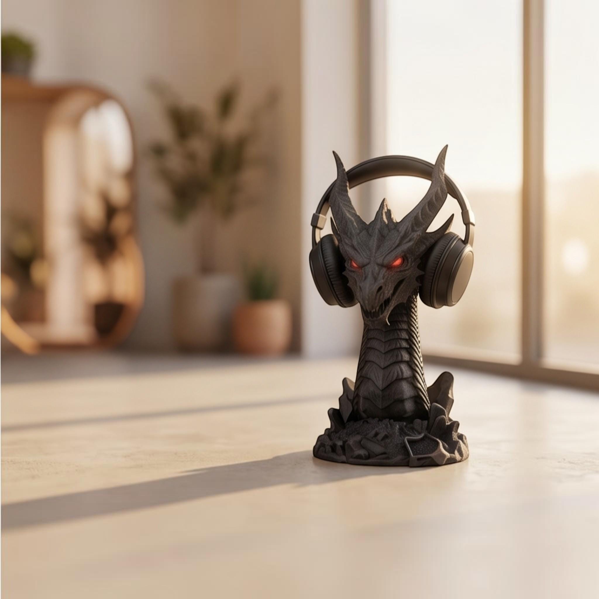 Dragon Headset Holder – Gothic 3D Printed Gaming Desk Stand – 3D printed headphone stand detail 4