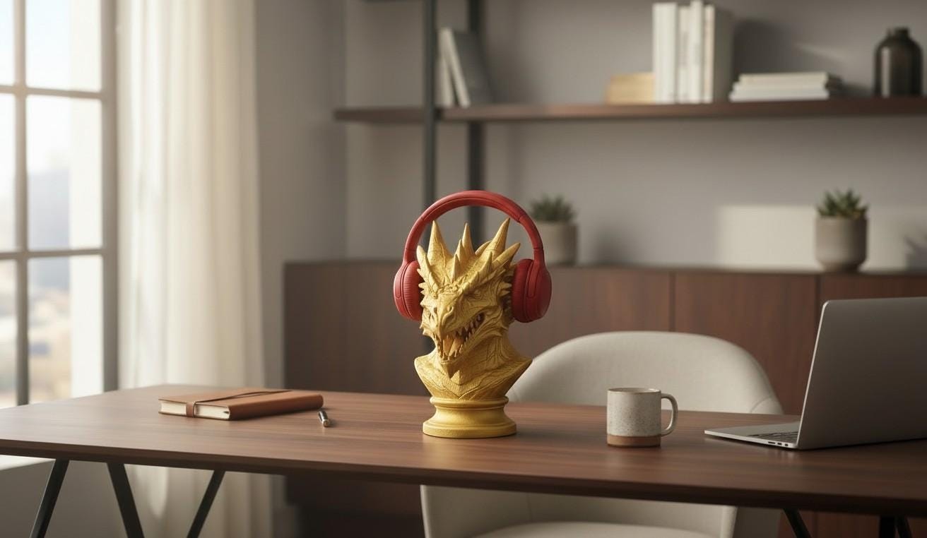 Dragon Bust Headphone Stand – Fantasy Gaming Desk Organizer – 3D printed headphone stand detail 1