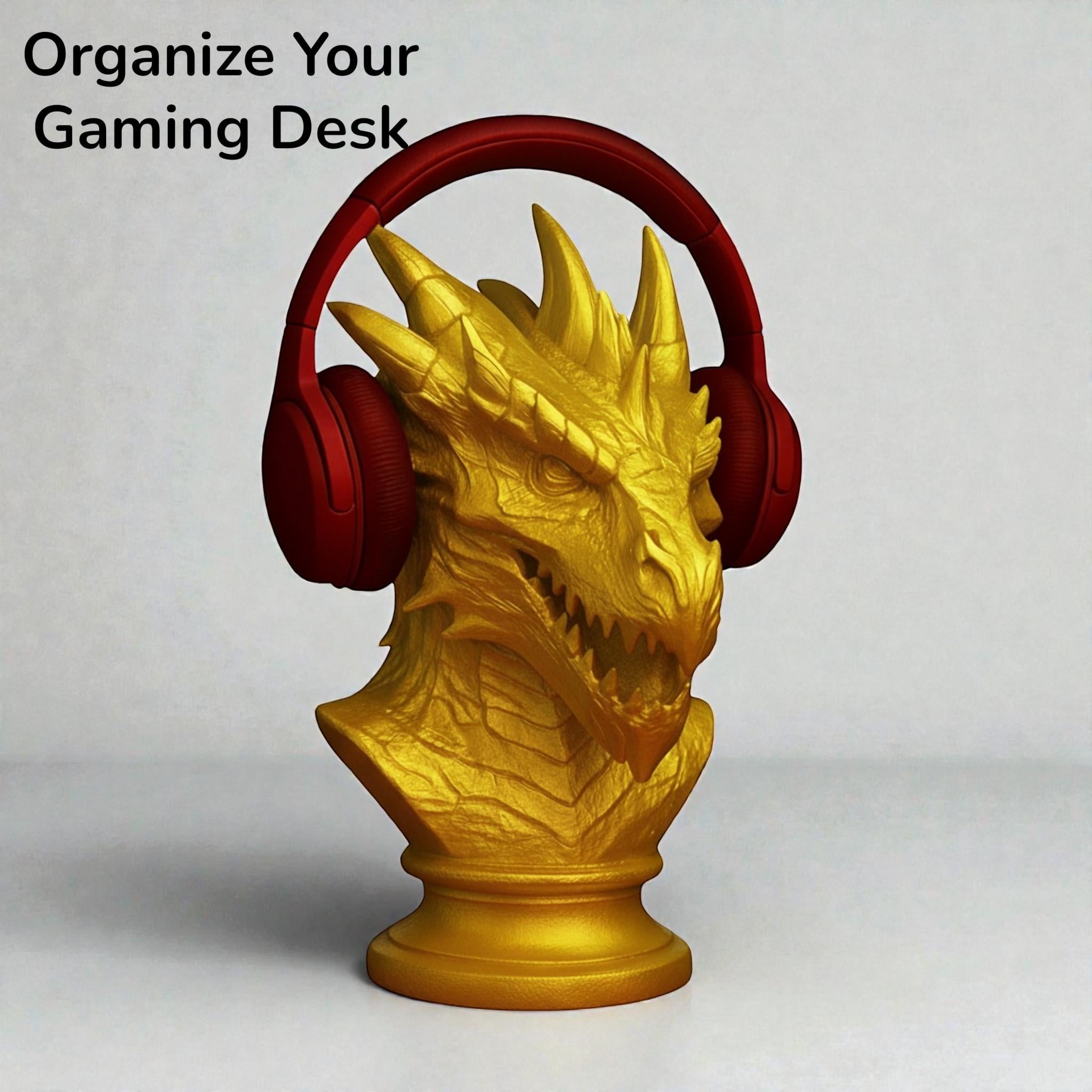 Dragon Bust Headphone Stand – Fantasy Gaming Desk Organizer – 3D printed headphone stand detail 9