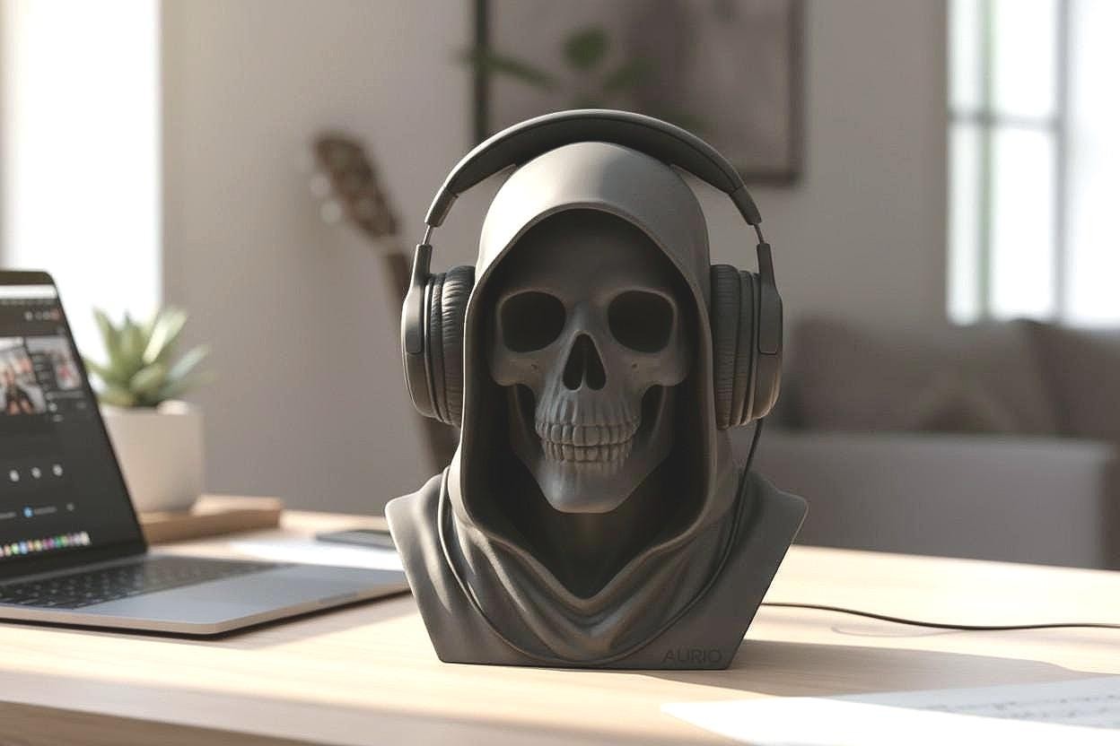 Death Angel Headphone Stand – Gothic Gaming Desk Decor – 3D printed headphone stand detail 2