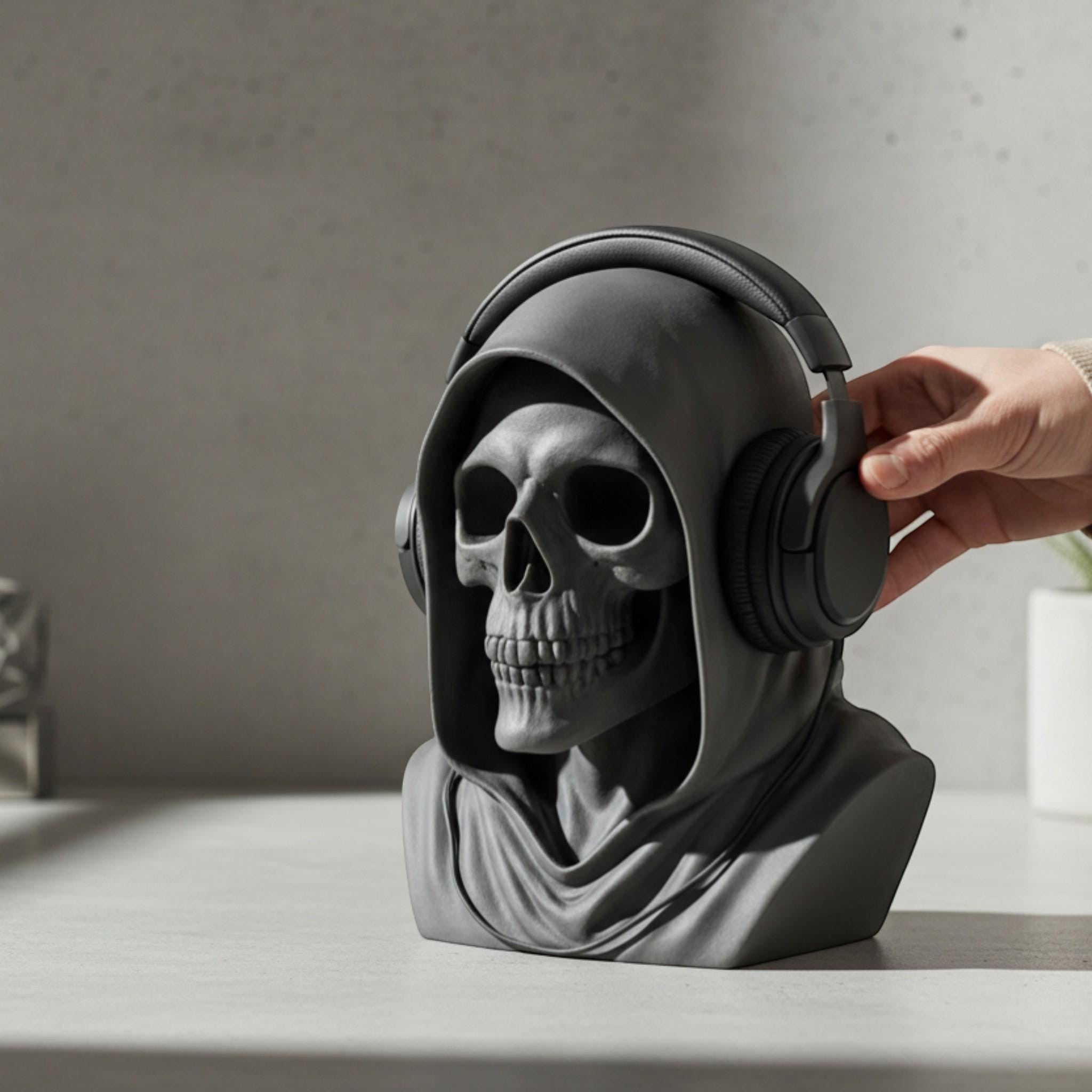 Death Angel Headphone Stand – Gothic Gaming Desk Decor – 3D printed headphone stand detail 3