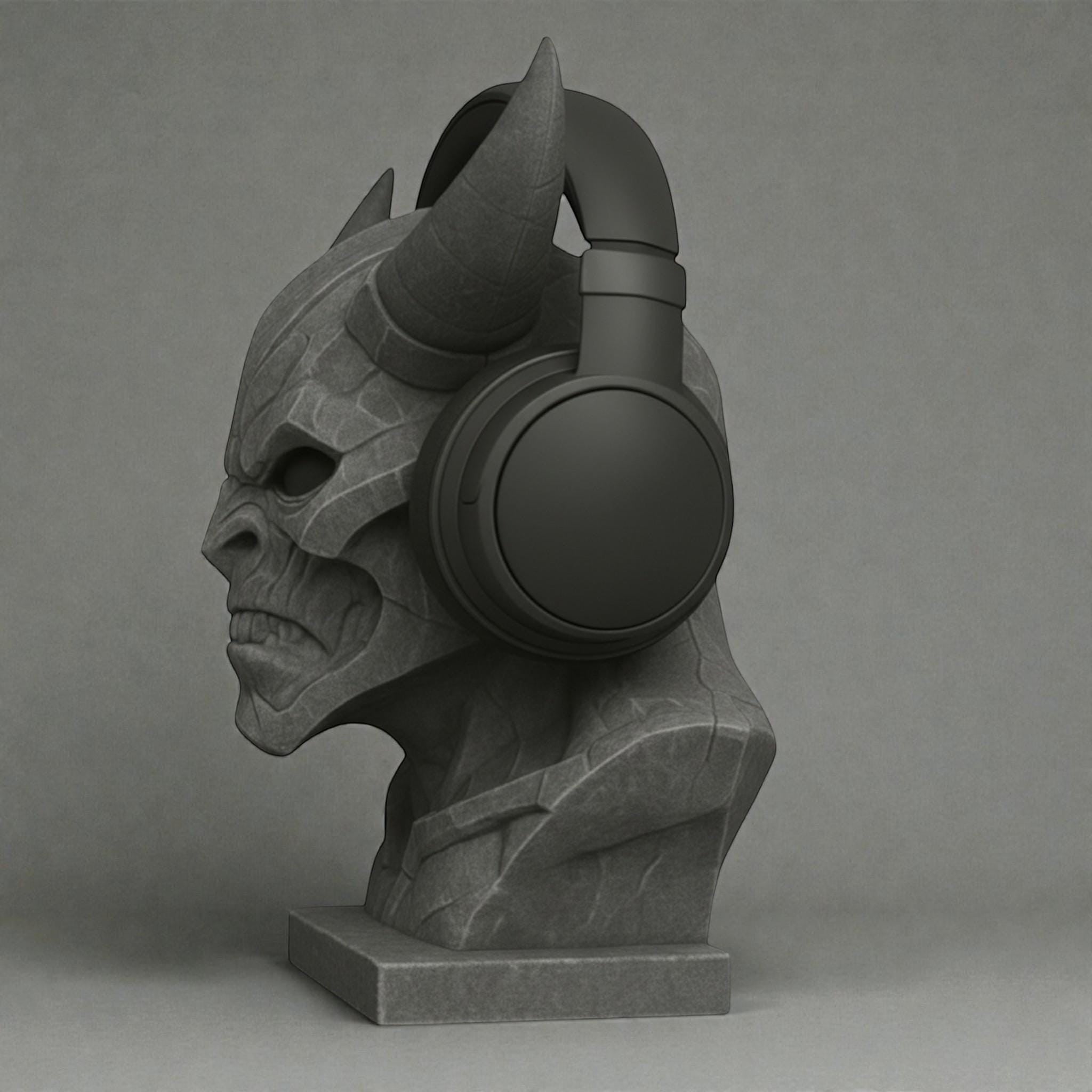 Cyber Demon Headphone Stand – 3D Printed Cyberpunk Bust – 3D printed headphone stand detail 12