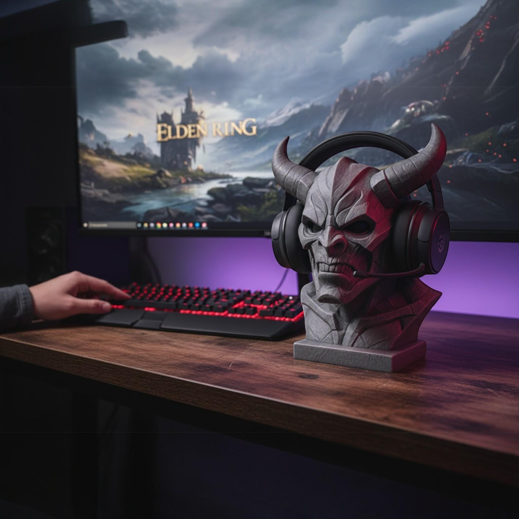 Cyber Demon Headphone Stand – 3D Printed Cyberpunk Bust – 3D printed headphone stand detail 3