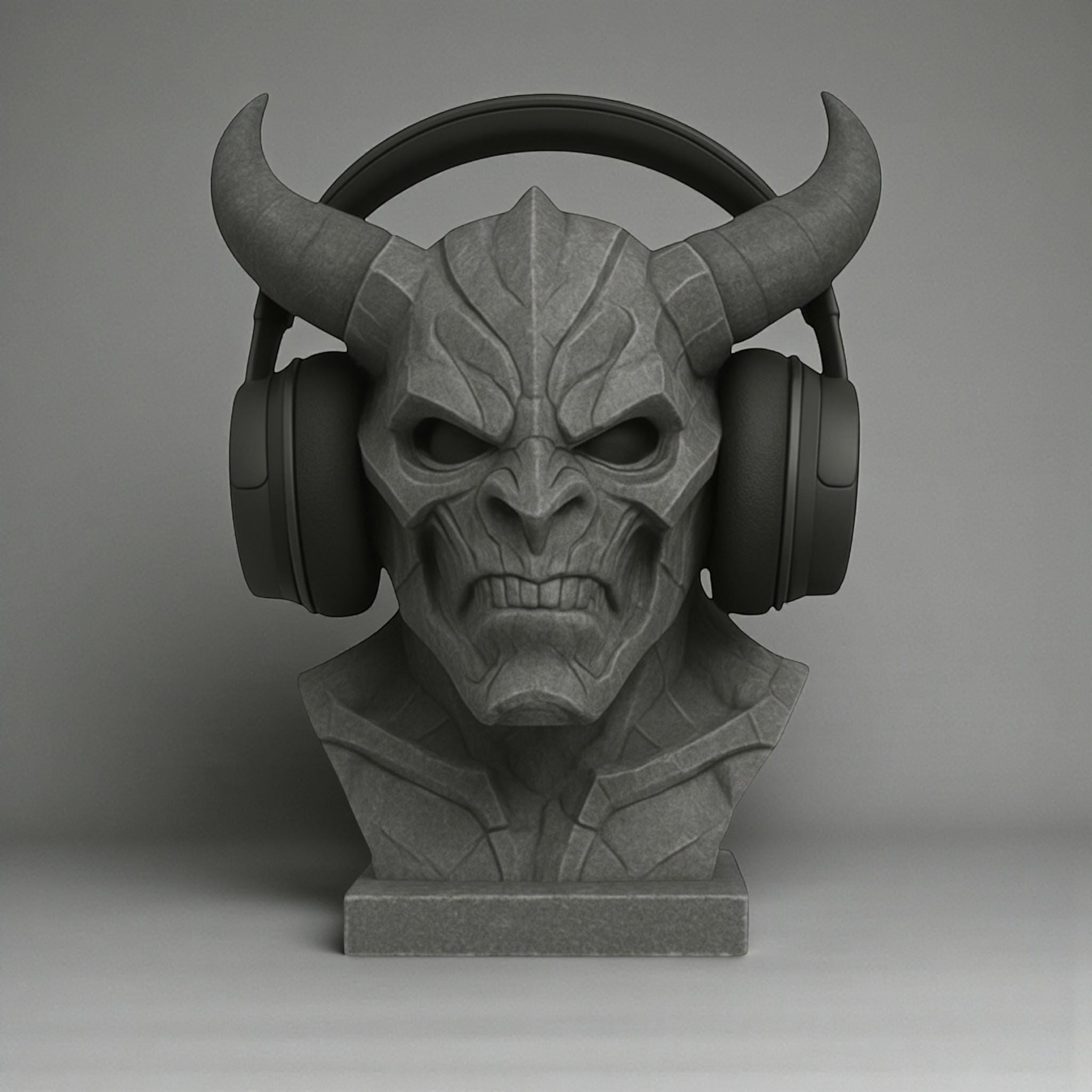 Cyber Demon Headphone Stand – 3D Printed Cyberpunk Bust – 3D printed headphone stand detail 5