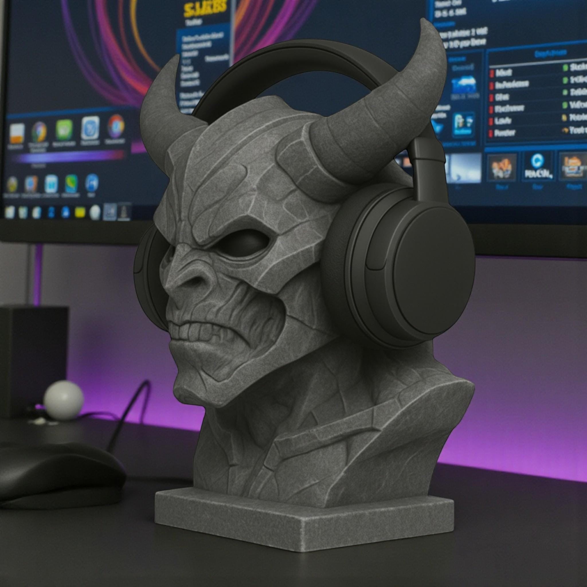 Cyber Demon Headphone Stand – 3D Printed Cyberpunk Bust – 3D printed headphone stand detail 7