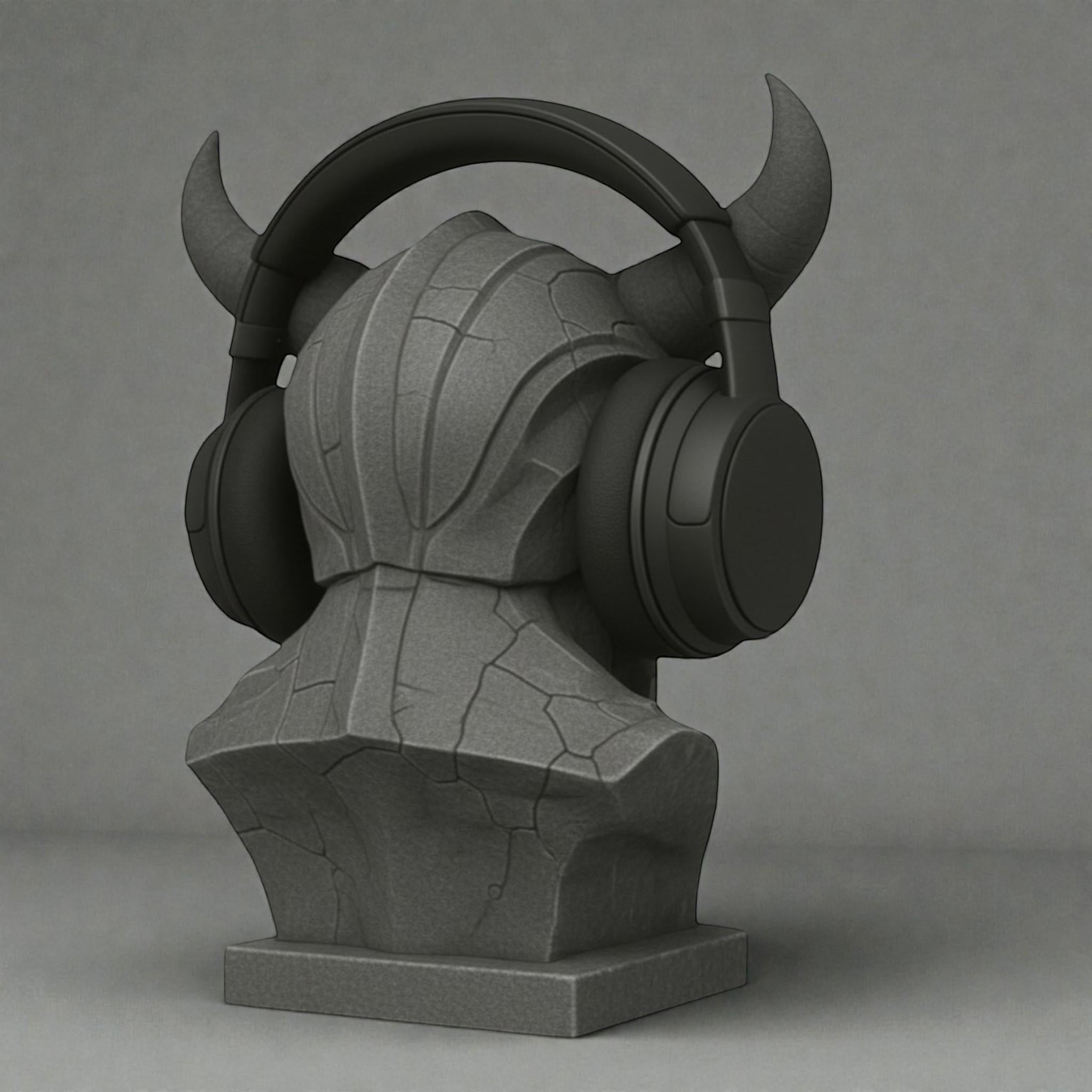 Cyber Demon Headphone Stand – 3D Printed Cyberpunk Bust – 3D printed headphone stand detail 9